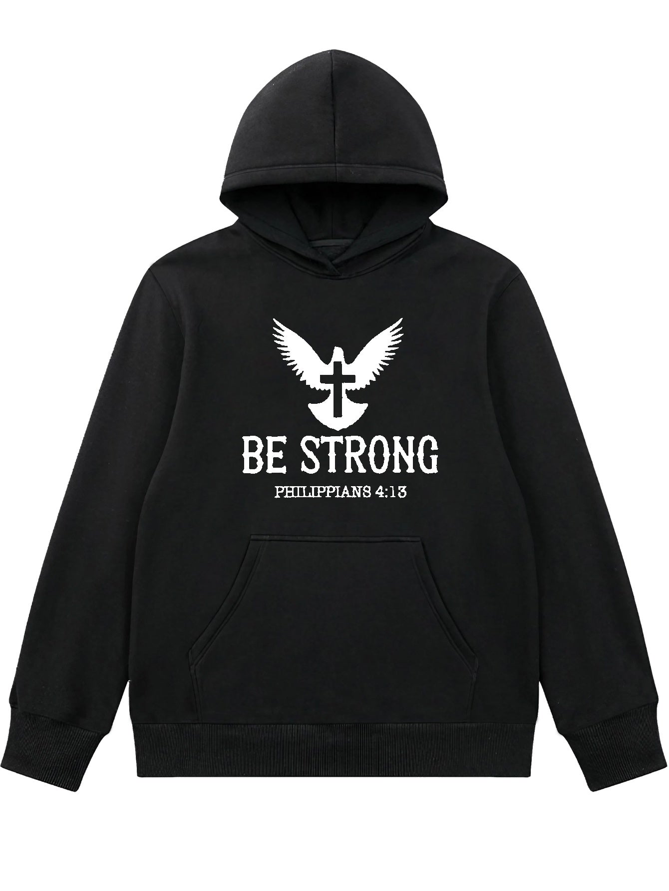 Phillippians 4:13 BE Strong Men's Christian Pullover Hooded Sweatshirt claimedbygoddesigns