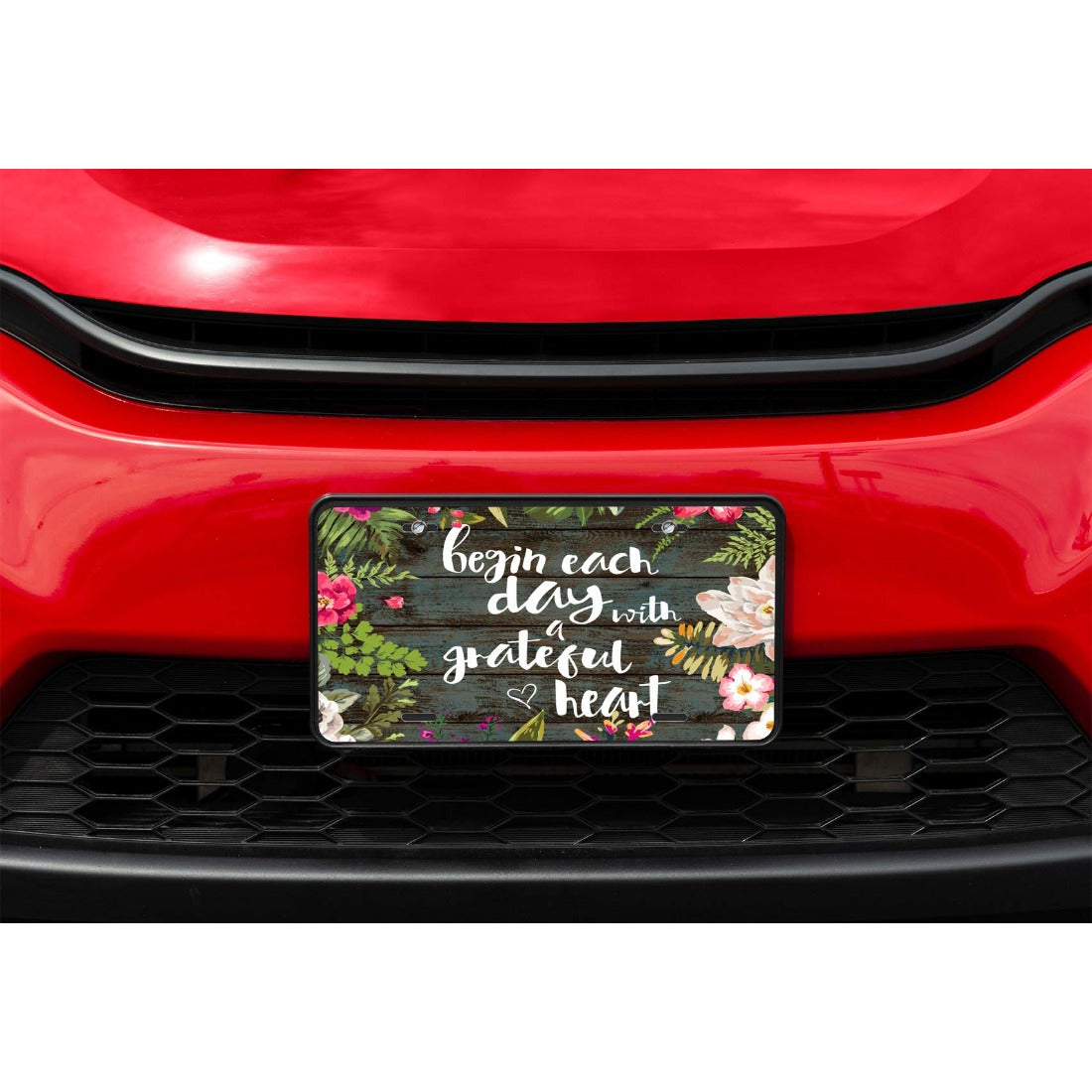 Begin Each Day With A Grateful Heart Christian Front License Plate, 6*12in/15*30cm claimedbygoddesigns