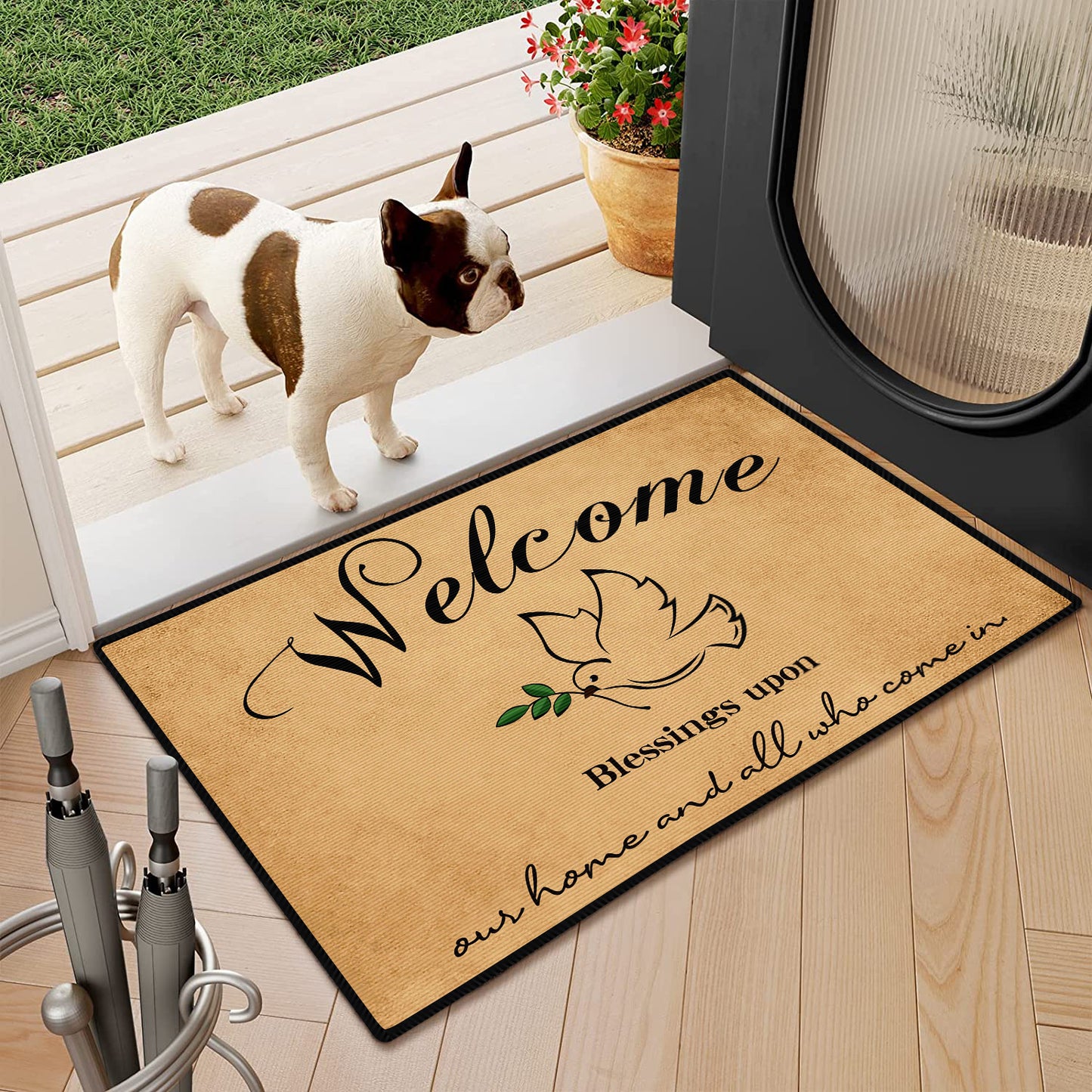Welcome Blessings Upon Our Home & All Who Come In Christian Welcome Mat claimedbygoddesigns