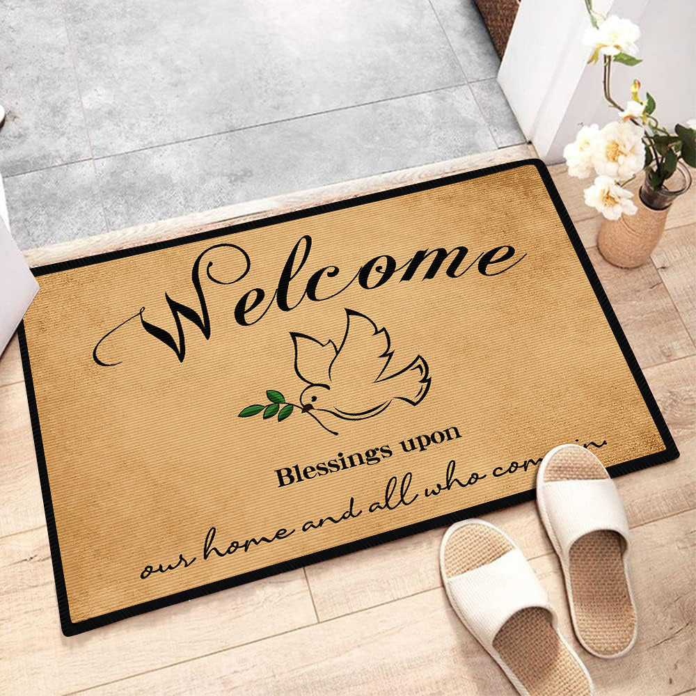 Welcome Blessings Upon Our Home & All Who Come In Christian Welcome Mat claimedbygoddesigns