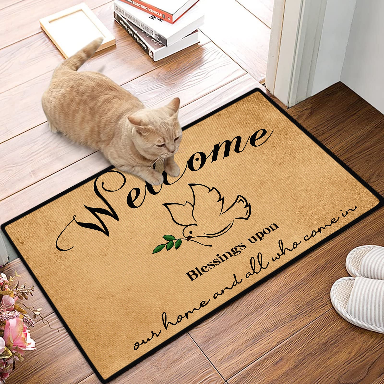 Welcome Blessings Upon Our Home & All Who Come In Christian Welcome Mat claimedbygoddesigns