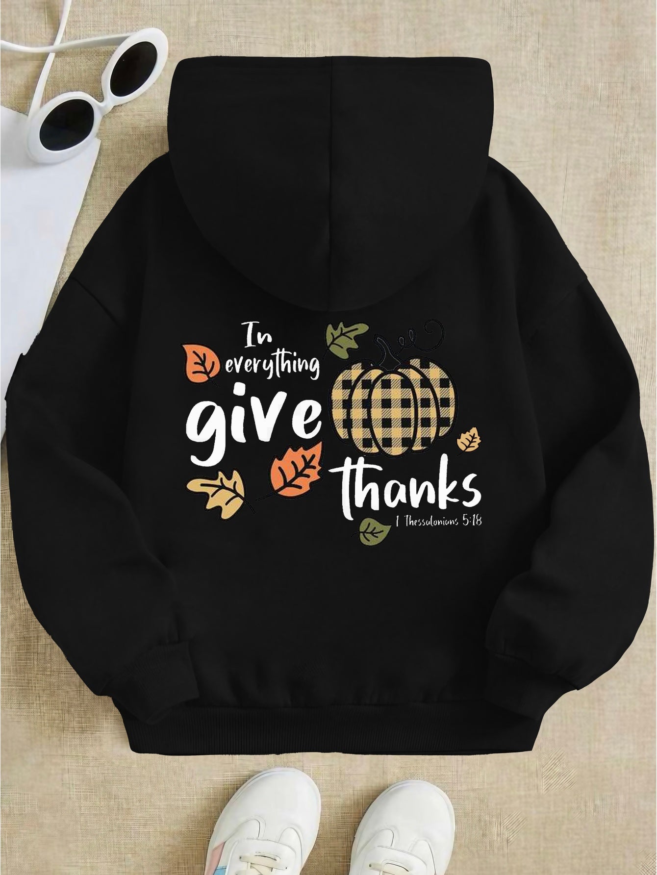For Everything Give Thanks (Thanksgiving themed) Youth Christian Pullover Hooded Sweatshirt claimedbygoddesigns