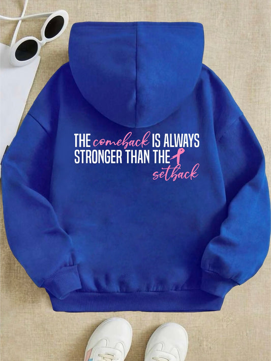 The Comeback Is Always Stronger Than The Setback (cancer awareness) Youth Christian Pullover Hooded Sweatshirt claimedbygoddesigns