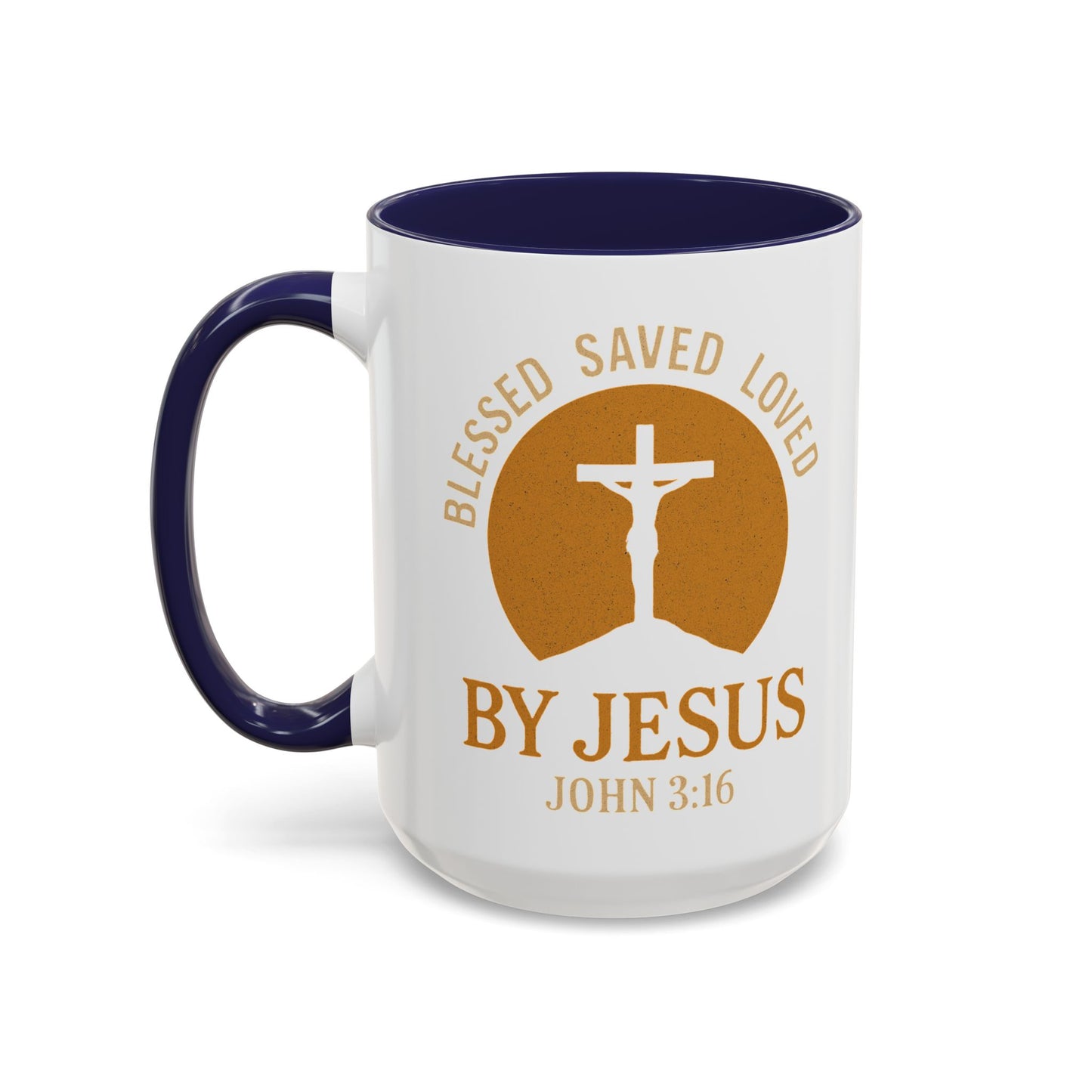 Inspirational Accent Coffee Mug - Blessed, Saved, Loved by Him | John 3:16