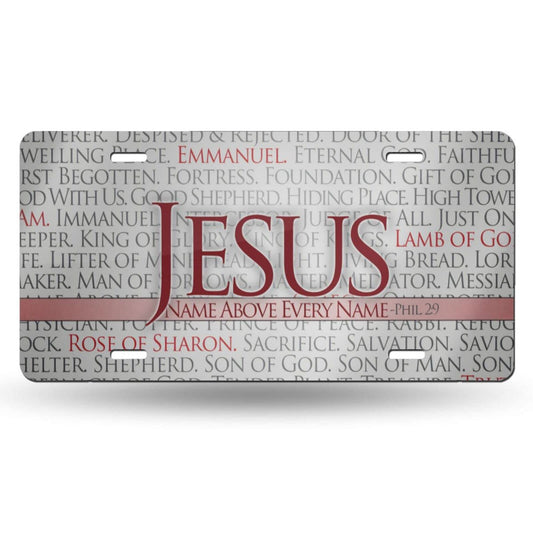 Jesus & The Names Of Jesus Christian Front License Plate 6*12in/15*30cm (4 Holes) claimedbygoddesigns