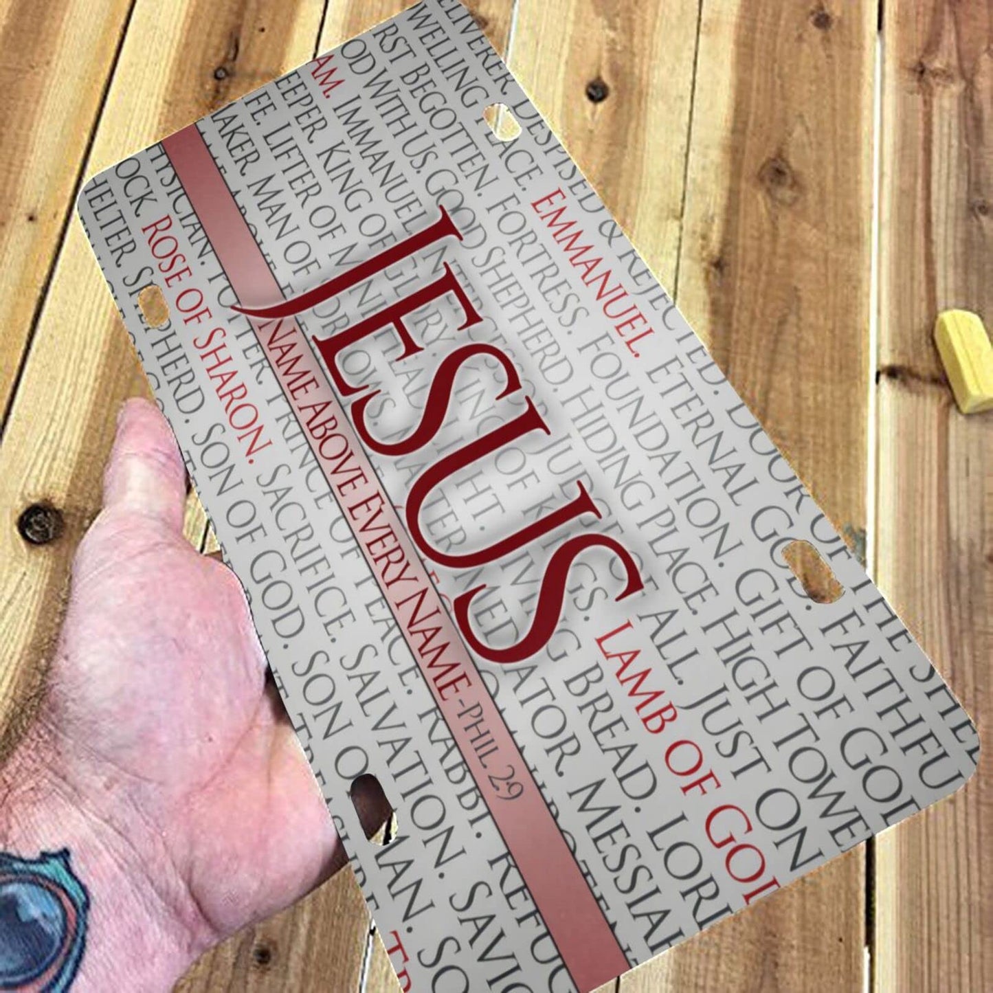 Jesus & The Names Of Jesus Christian Front License Plate 6*12in/15*30cm (4 Holes) claimedbygoddesigns