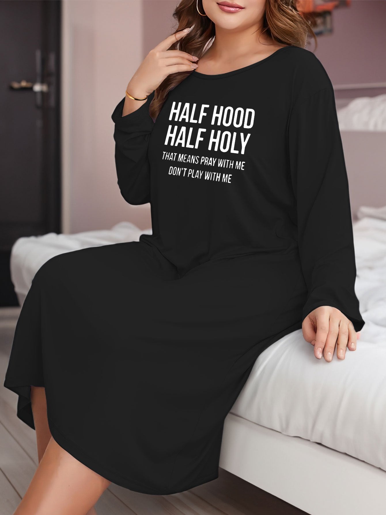 Half Hood Half Holy Plus Size Women's Christian Pajamas claimedbygoddesigns
