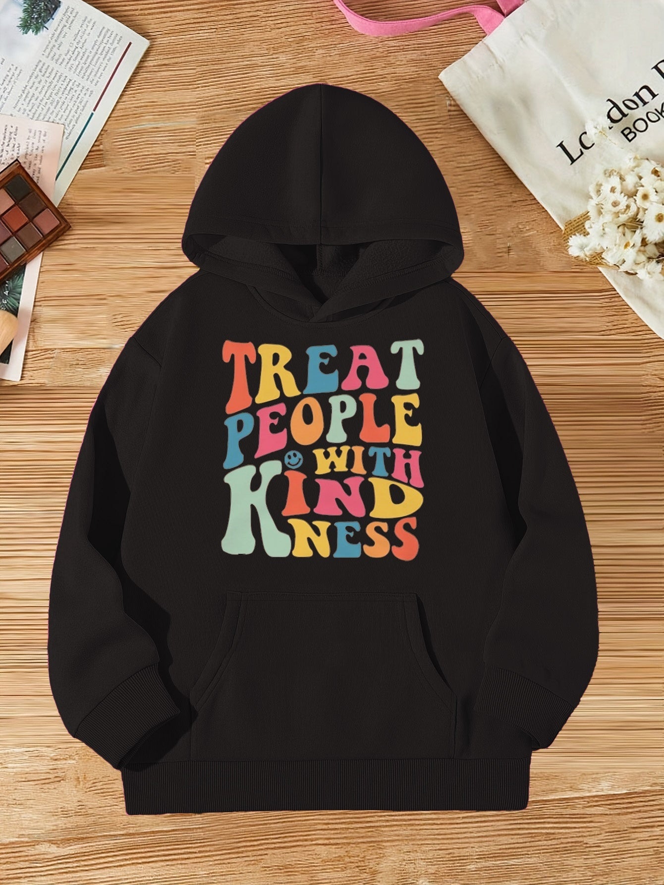 Treat People With Kindness Youth Christian Pullover Hooded Sweatshirt claimedbygoddesigns