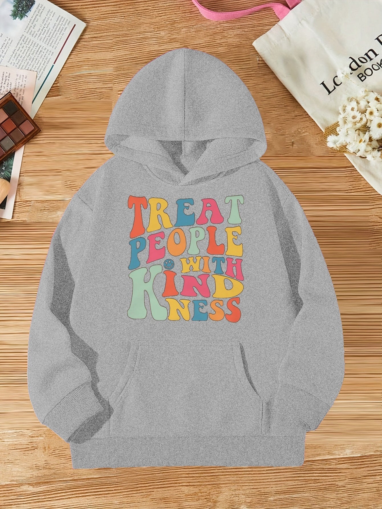 Treat People With Kindness Youth Christian Pullover Hooded Sweatshirt claimedbygoddesigns