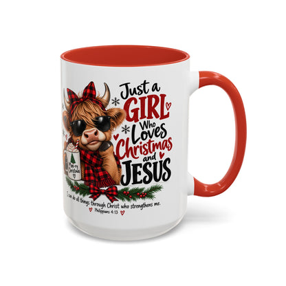 Just a Girl Who Loves Christmas and Jesus Highland cow mug – Claimed by God Designs