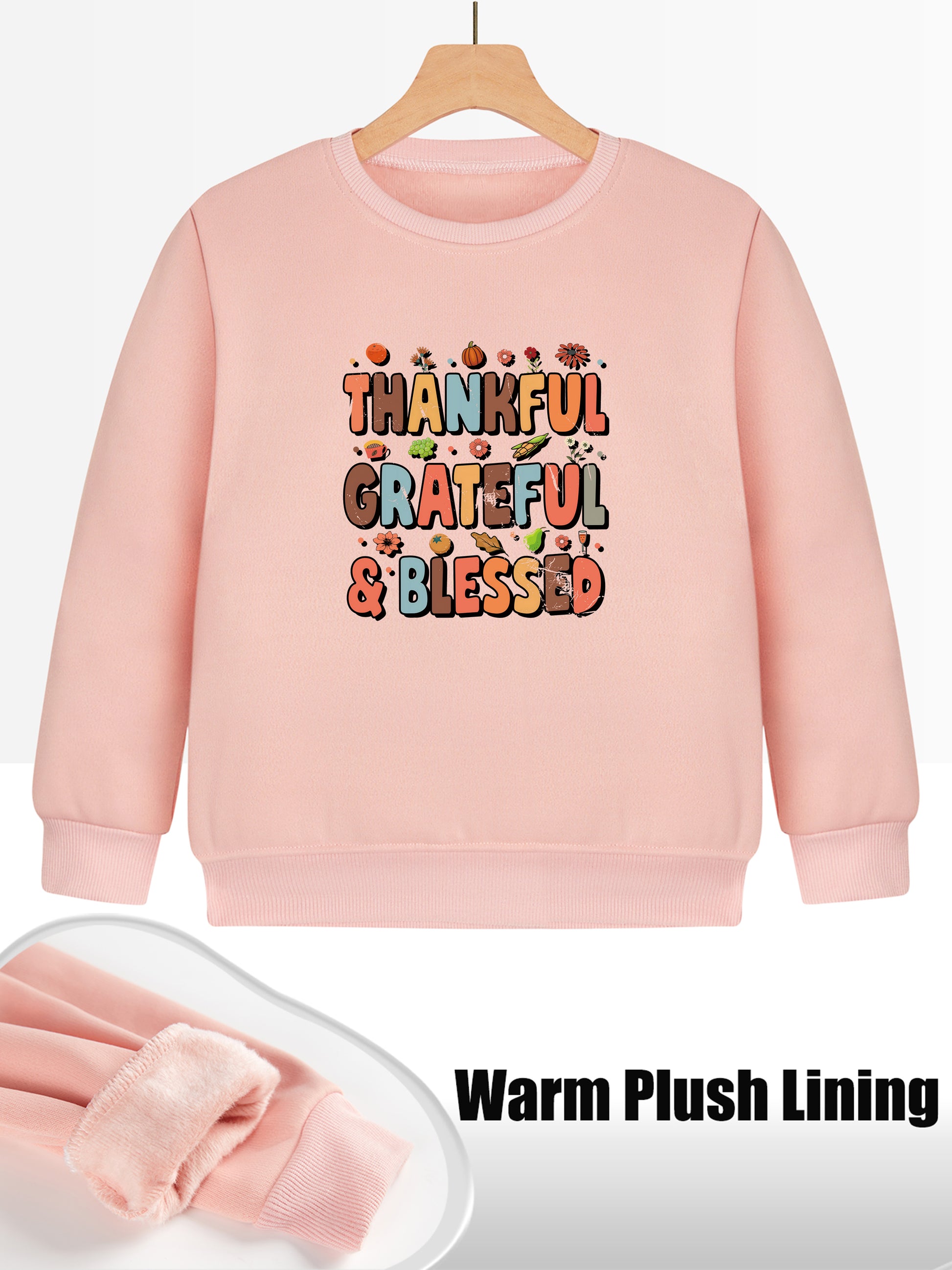 Thankful Grateful Blessed (Thanksgiving themed) Youth Christian Pullover Sweatshirt claimedbygoddesigns