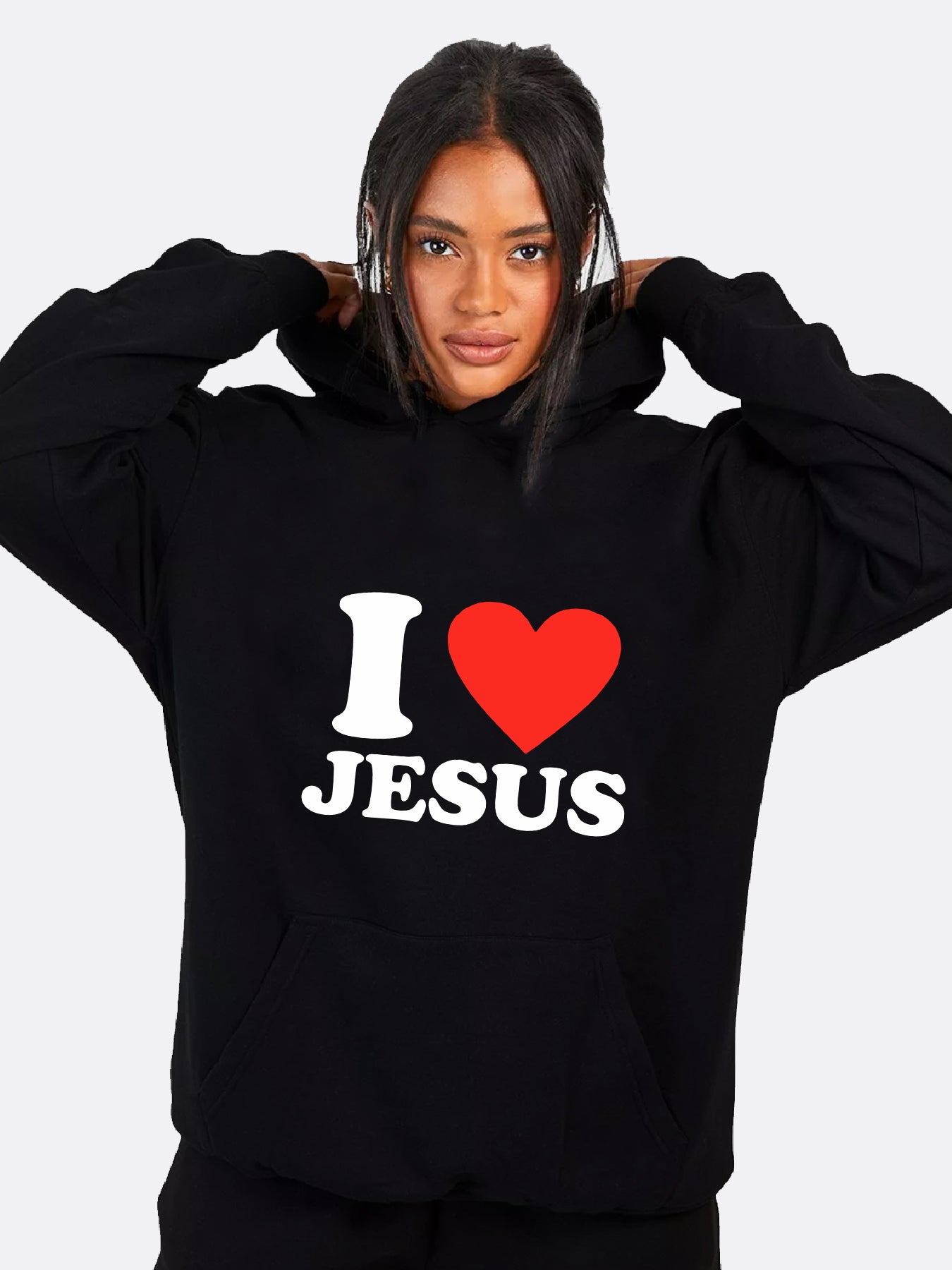 I Love Jesus Women's Christian Hooded Pullover Sweatshirt claimedbygoddesigns