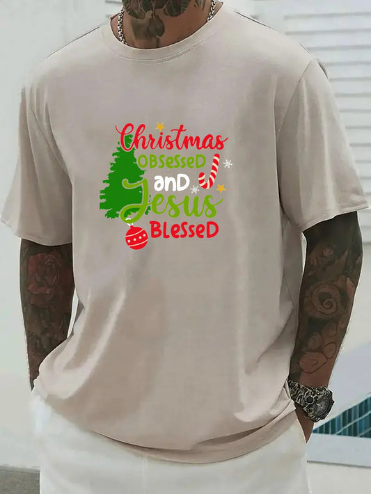 Christmas Obsessed And Jesus Blessed Men's Christian T-shirt claimedbygoddesigns