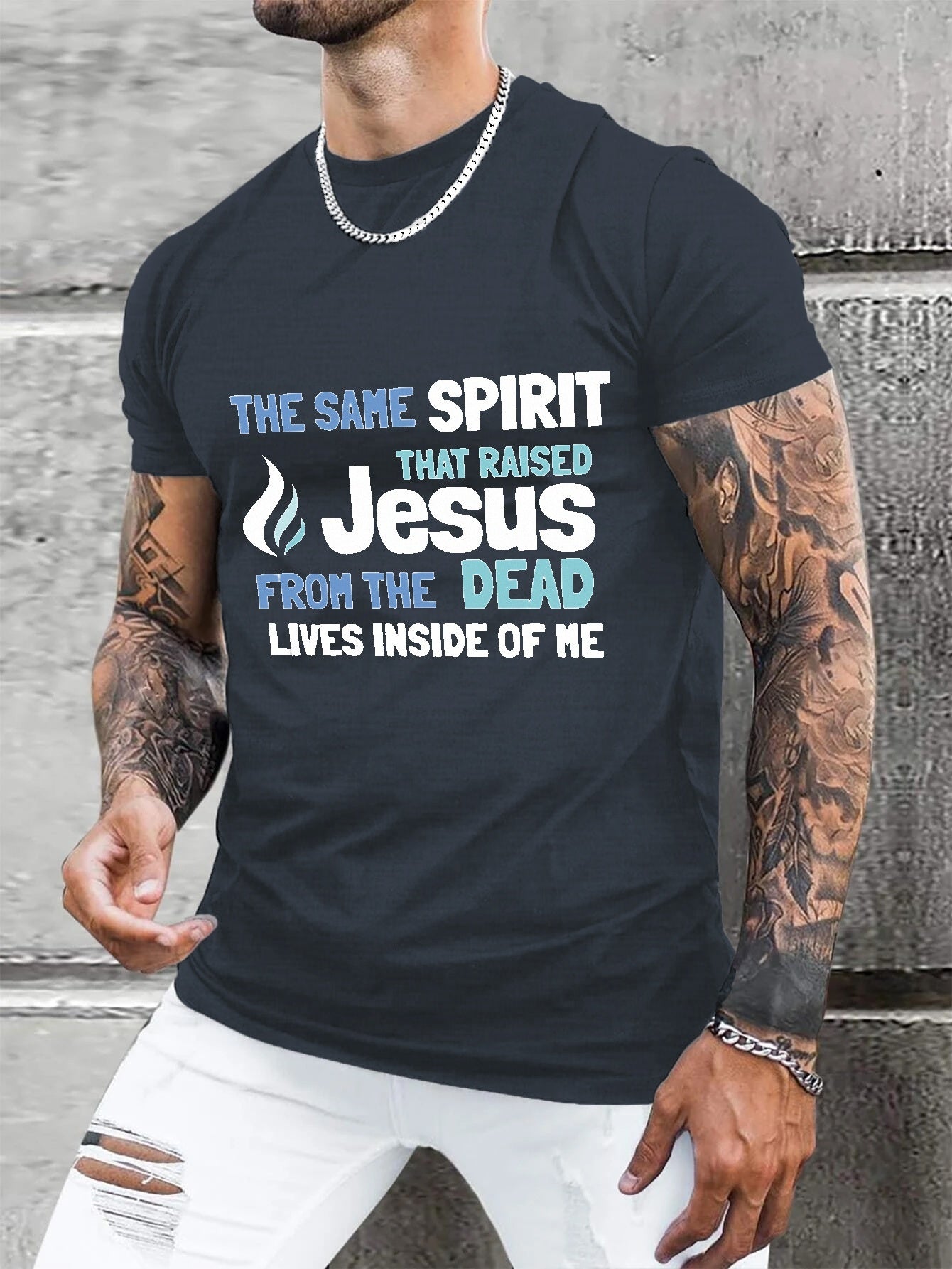 The Same Spirit That Raised Jesus From The Dead Lives Inside Of Me PLUS SIZE Men's Christian T-shirt claimedbygoddesigns