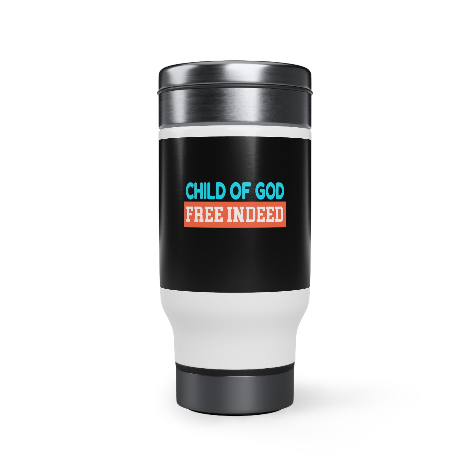 Child Of God Free Indeed Travel Mug with Handle, 14oz Printify