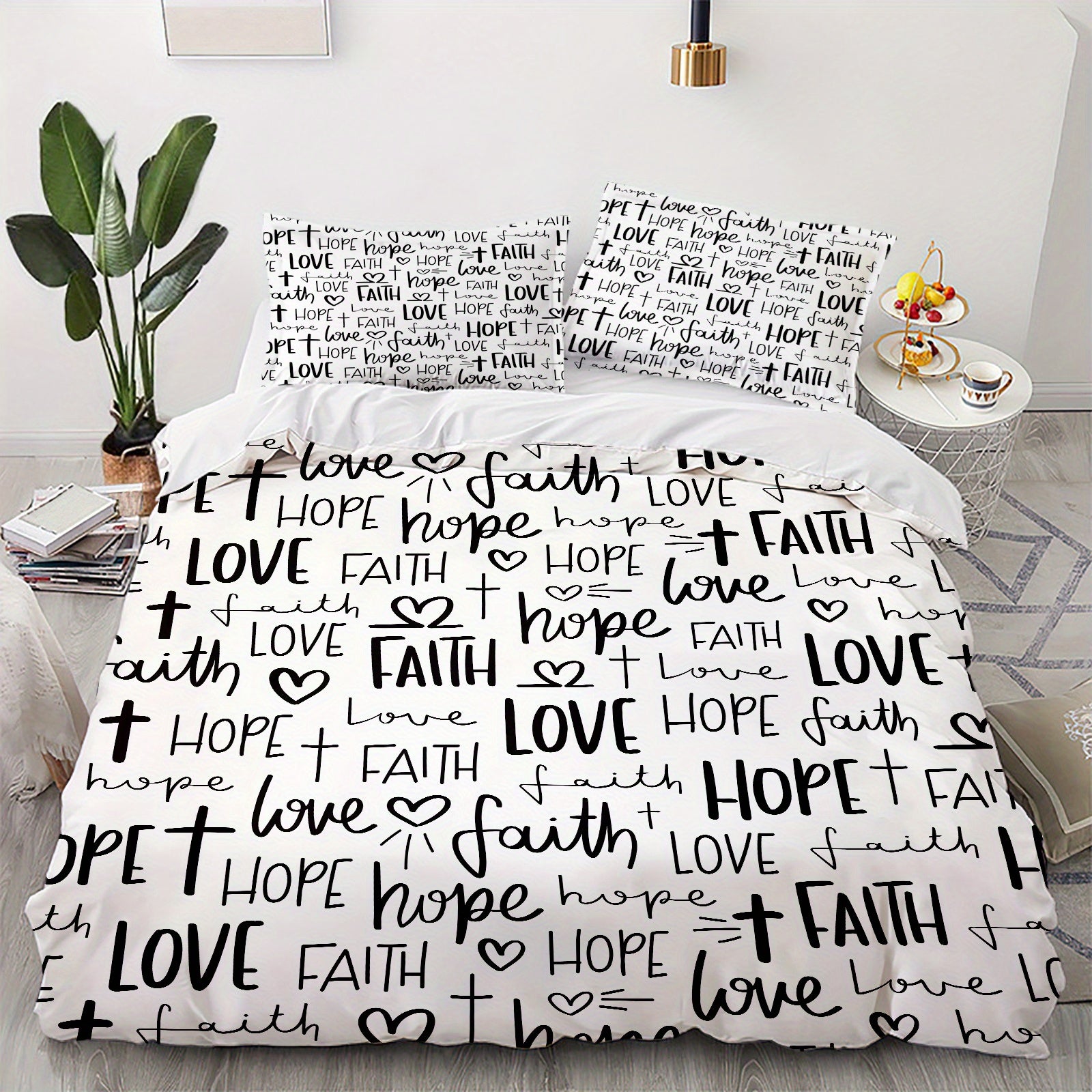 Faith Hope Love Christian Duvet Cover Set 3pcs (1*Duvet Cover + 2*Pillowcase, Without Core) claimedbygoddesigns