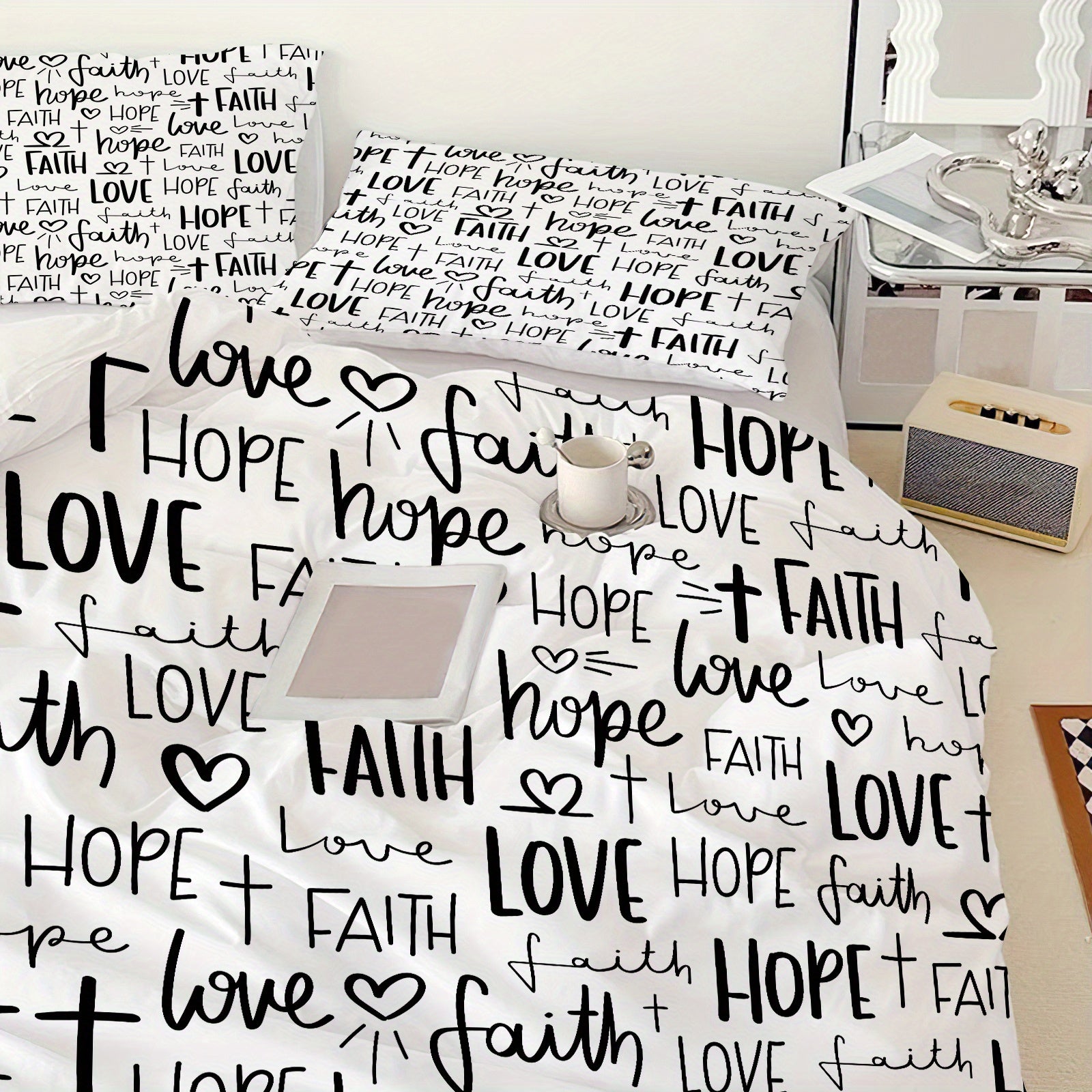 Faith Hope Love Christian Duvet Cover Set 3pcs (1*Duvet Cover + 2*Pillowcase, Without Core) claimedbygoddesigns