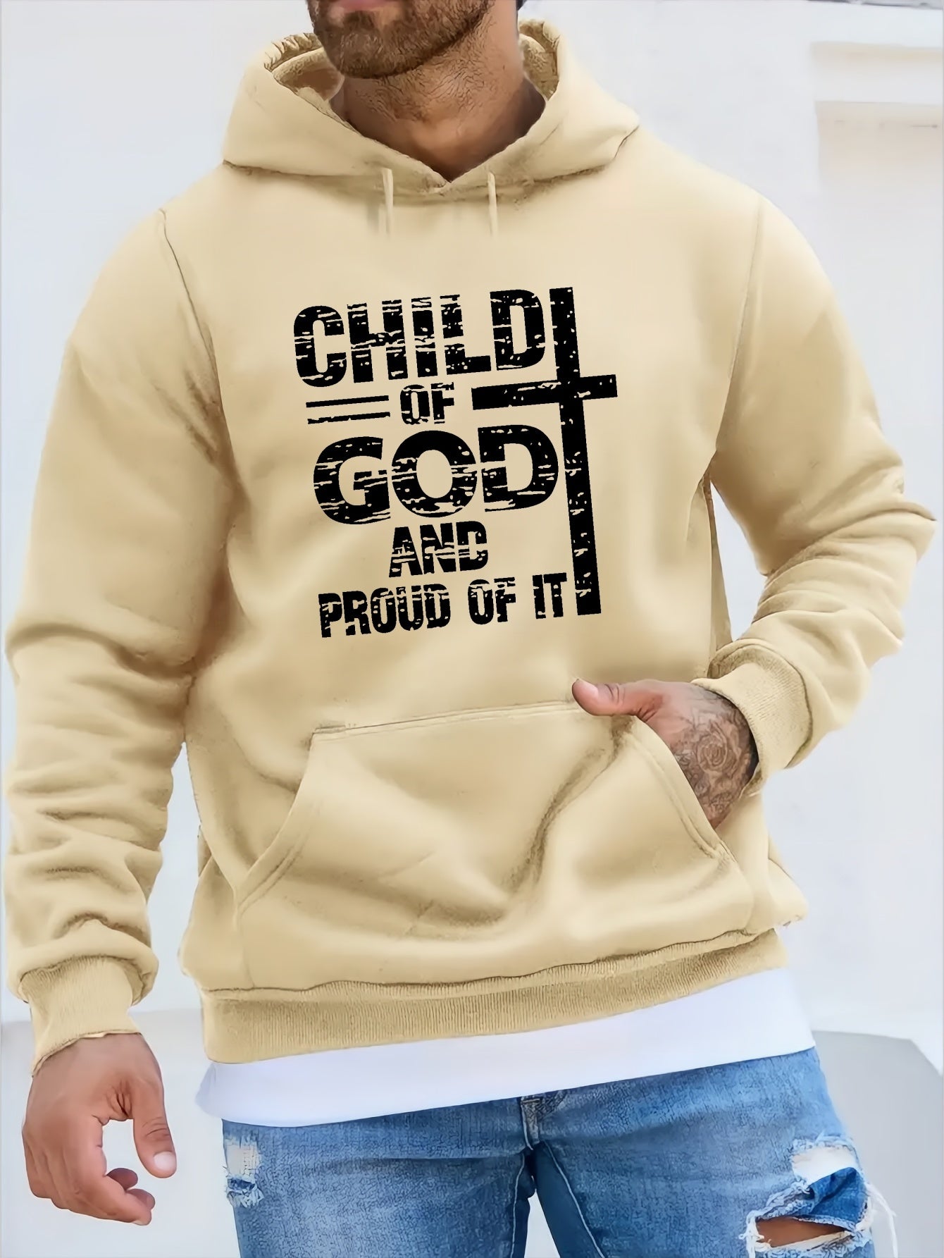 CHILD OF GOD AND PROUD OF IT Men's Christian Pullover Hooded Sweatshirt claimedbygoddesigns