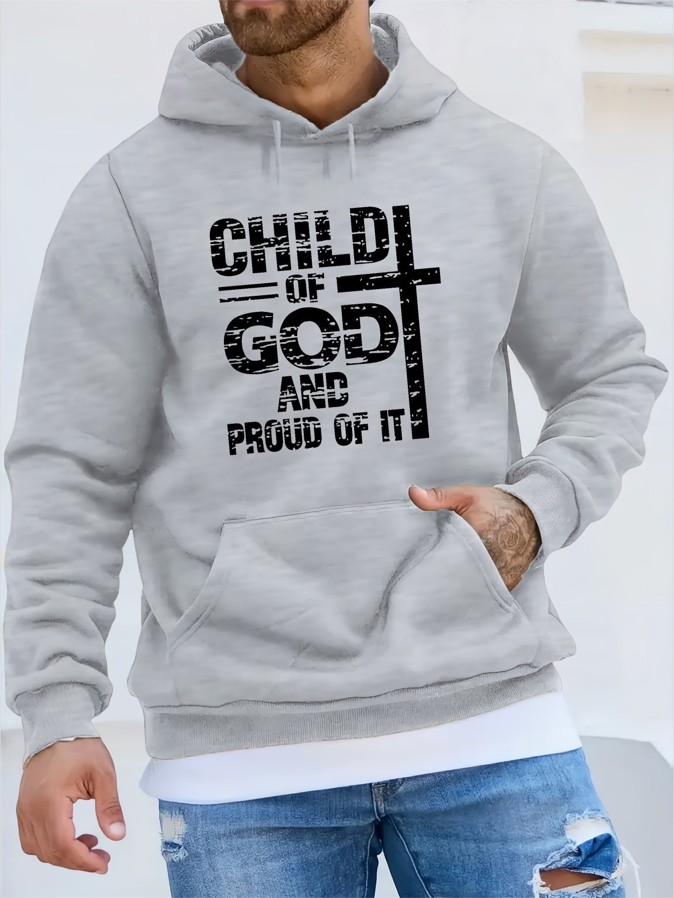 CHILD OF GOD AND PROUD OF IT Men's Christian Pullover Hooded Sweatshirt claimedbygoddesigns