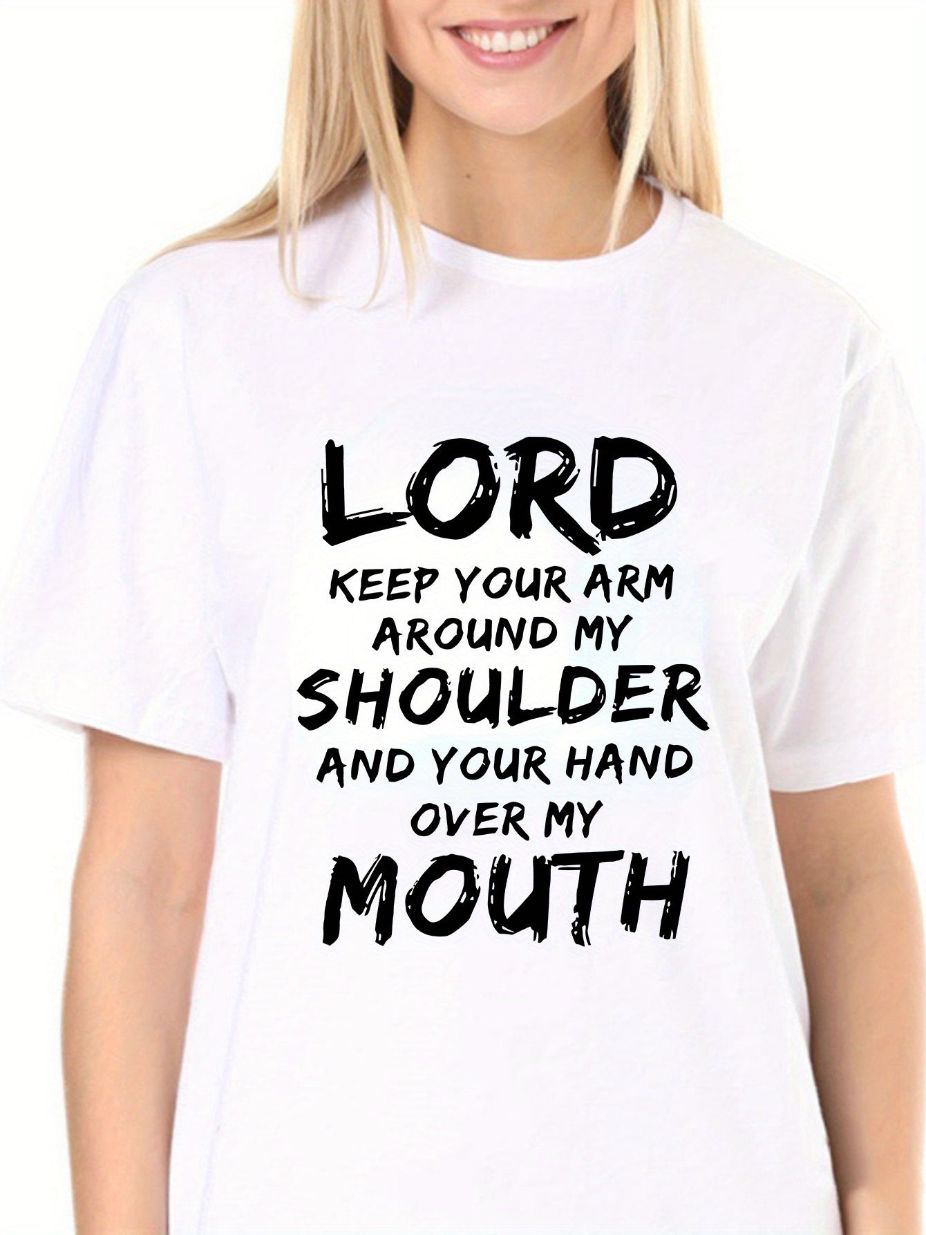 Lord Keep Your Arm Around My Shoulder Women's Christian T-shirt claimedbygoddesigns