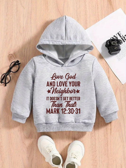 Mark 12:30-31 LOVE GOD AND LOVE YOUR NEIGHBOR Youth Christian Hooded Pullover Sweatshirt claimedbygoddesigns