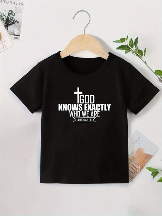 GOD KNOWS EXACTLY WHO WE ARE Youth Christian T-shirt claimedbygoddesigns