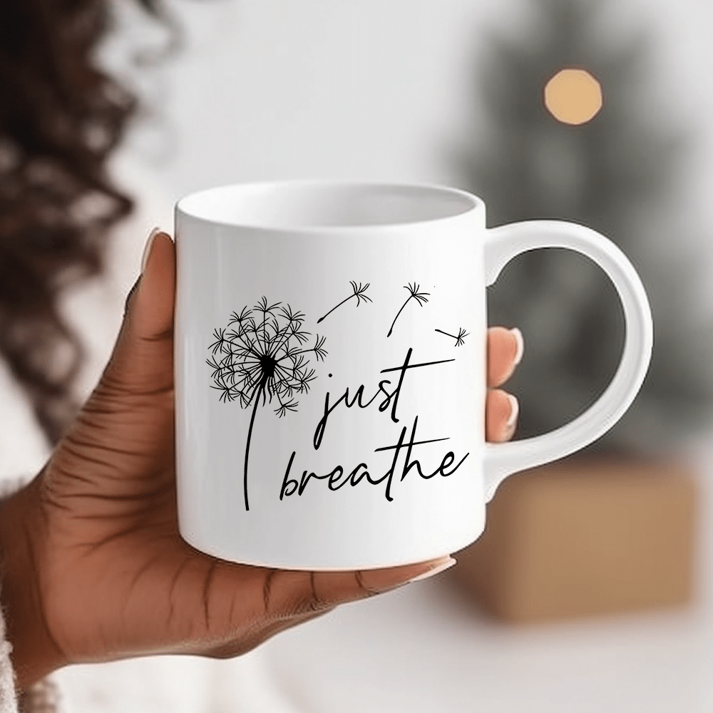 Just Breathe Christian White Ceramic Mug 11oz claimedbygoddesigns