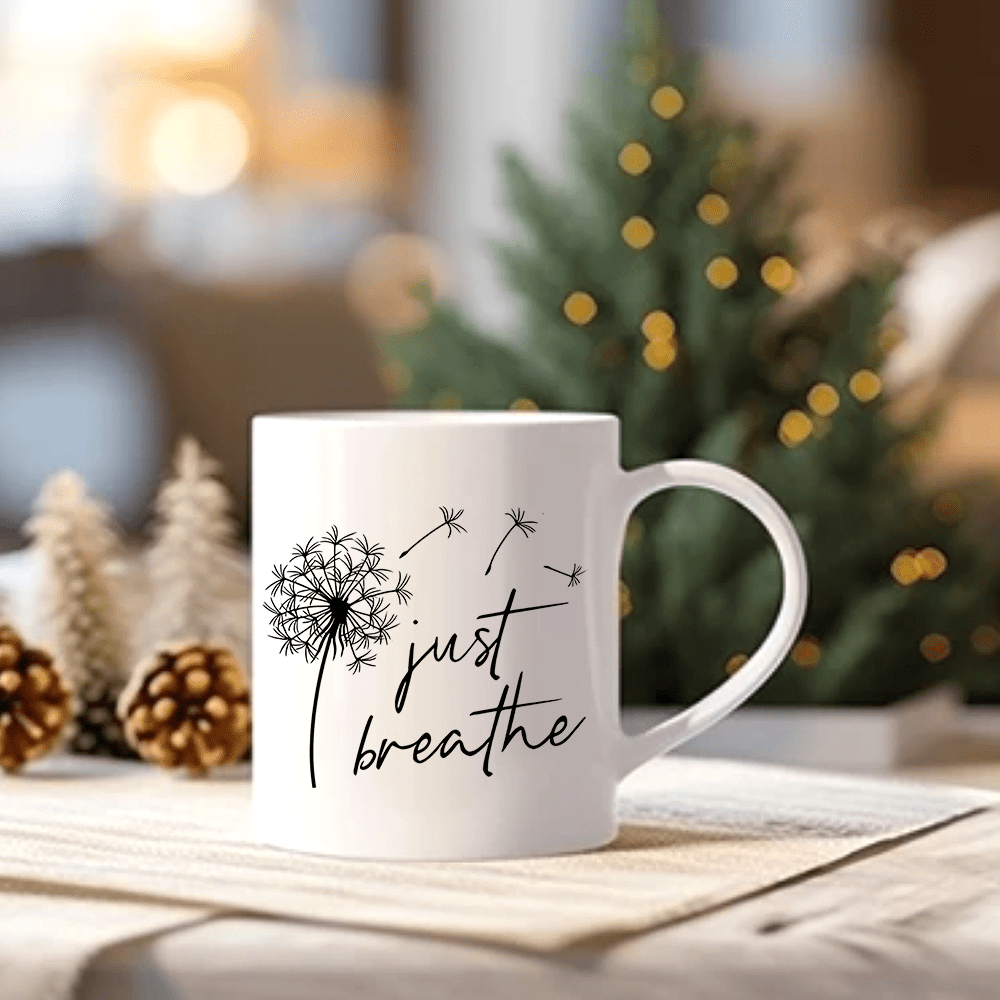 Just Breathe Christian White Ceramic Mug 11oz claimedbygoddesigns