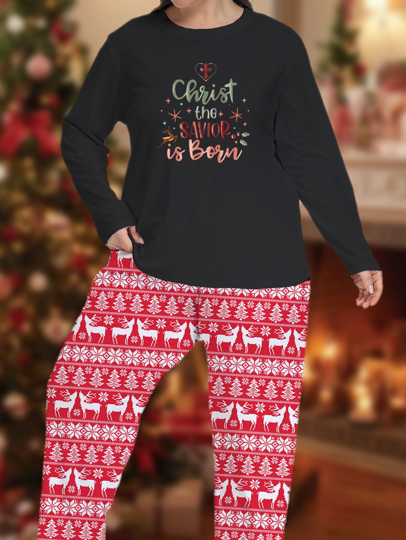Christ The Savior Is Born Plus Size (Christmas Themed) Women's Christian Pajamas claimedbygoddesigns