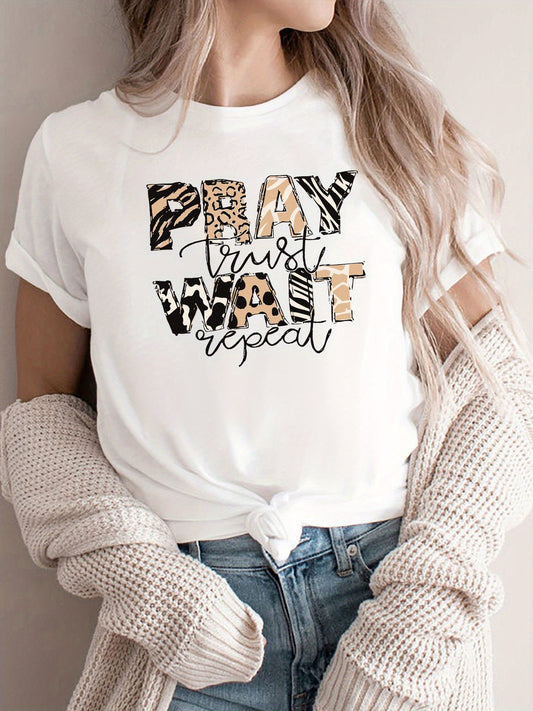 Pray Trust Wait Repeat Women's Christian T-shirt claimedbygoddesigns