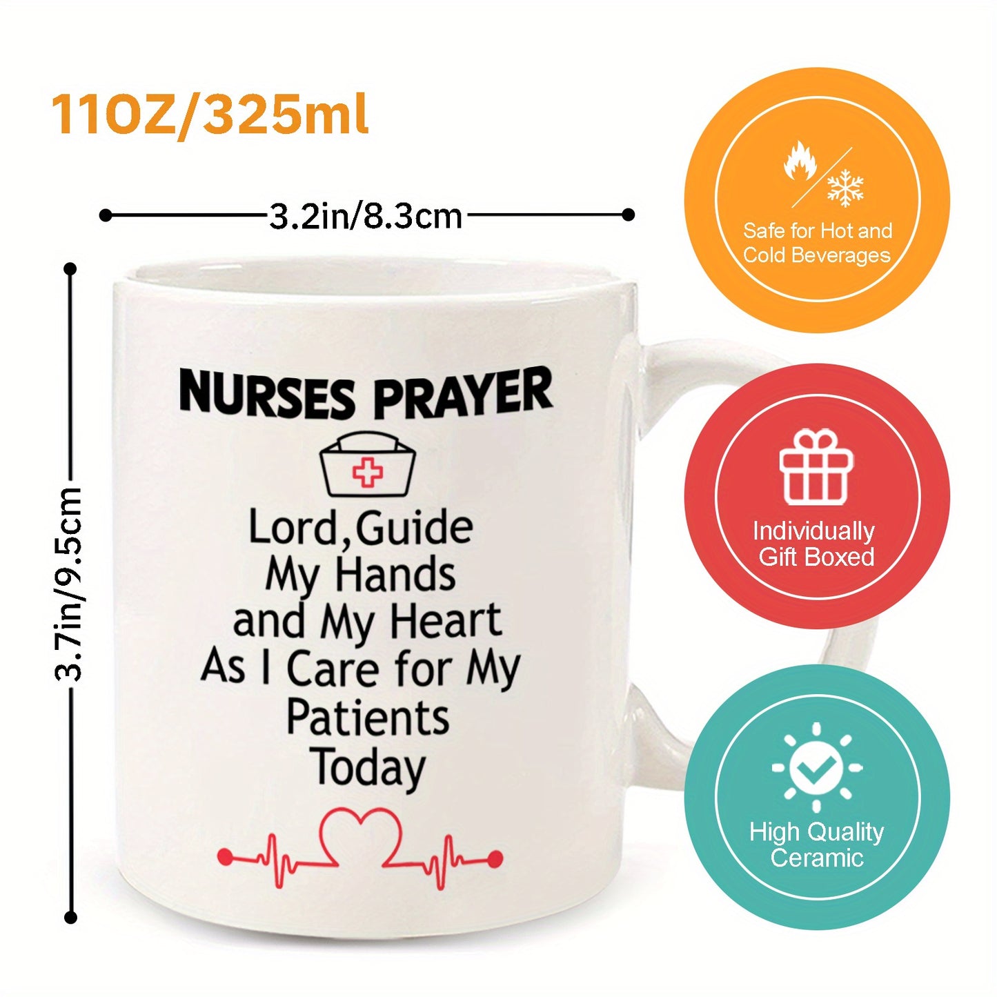 Nurses Prayer Christian White Ceramic Mug, 11oz claimedbygoddesigns