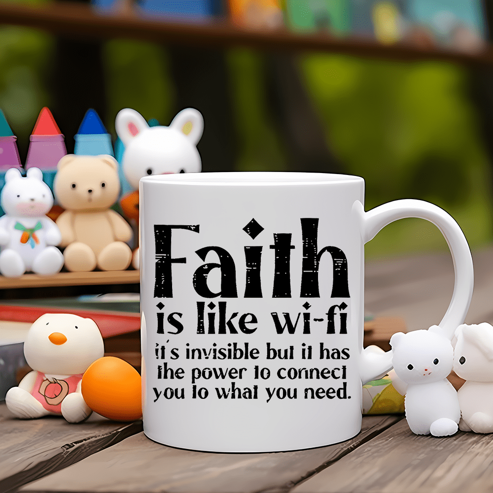 Faith Is Like Wi-Fi Christian White Ceramic Mug, 11oz claimedbygoddesigns