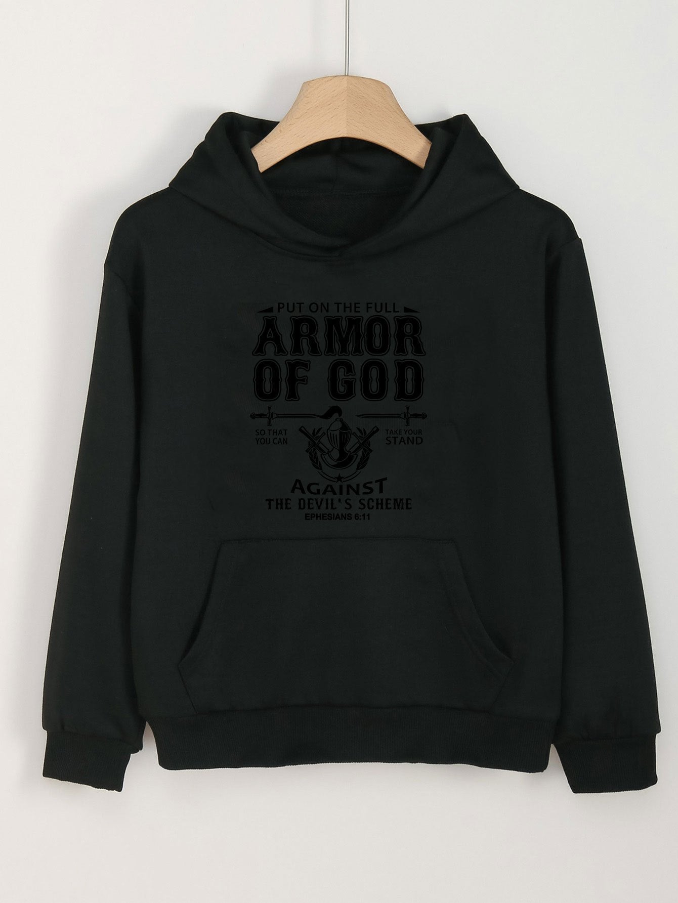 Put On The Full Armor Of God Youth Christian Pullover Hooded Sweatshirt claimedbygoddesigns