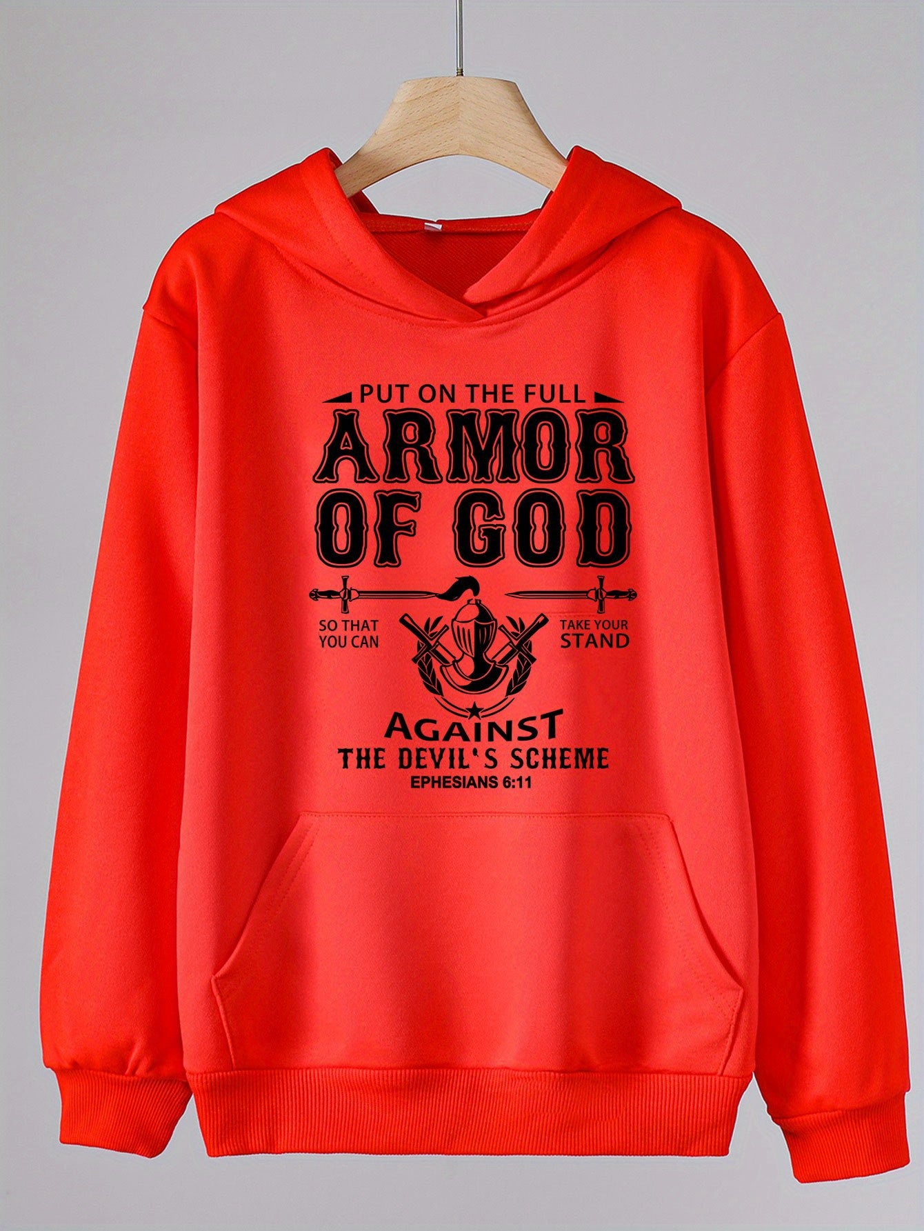 Put On The Full Armor Of God Youth Christian Pullover Hooded Sweatshirt claimedbygoddesigns