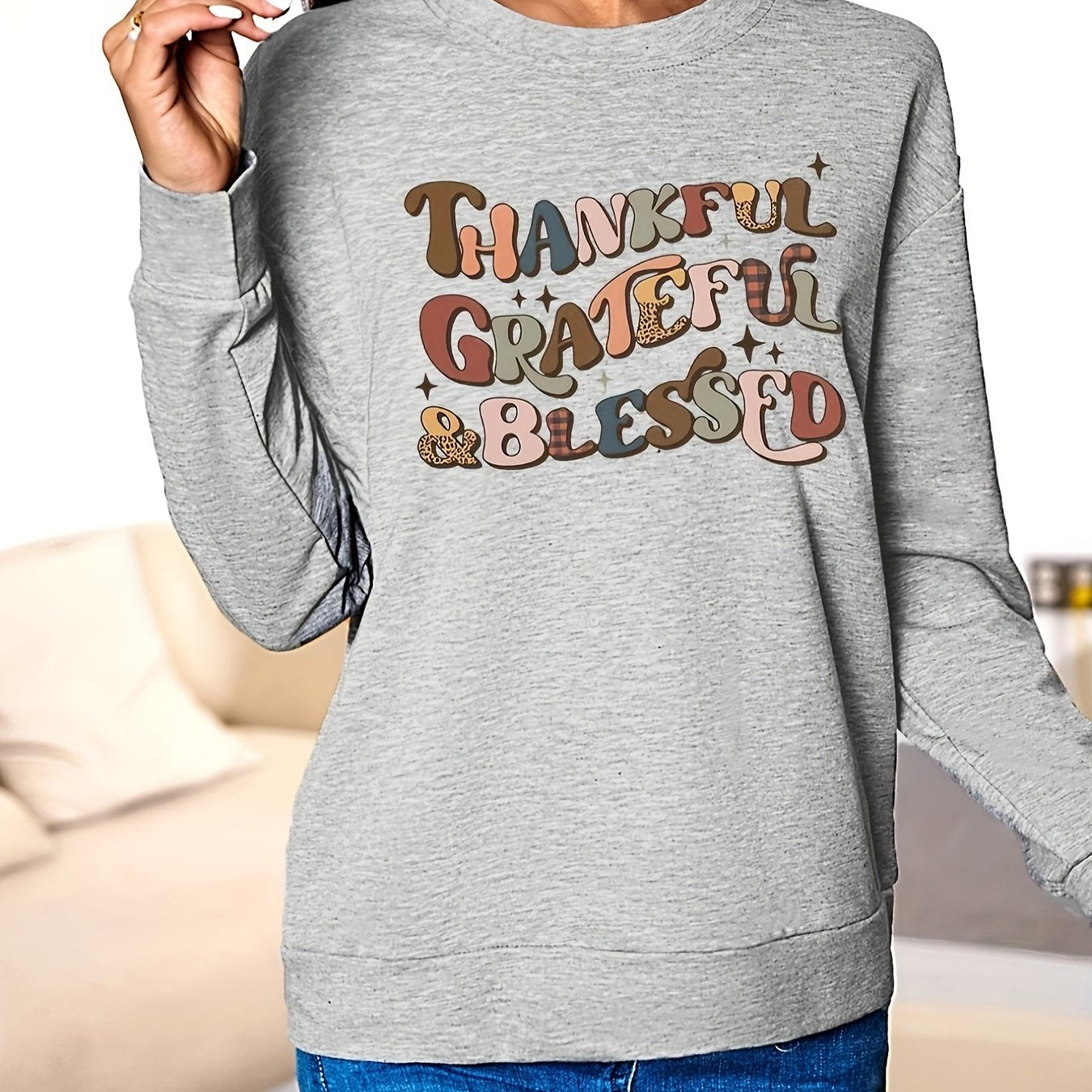 Thankful Grateful Blessed (thanksgiving themed) Women's Christian Pullover Sweatshirt claimedbygoddesigns