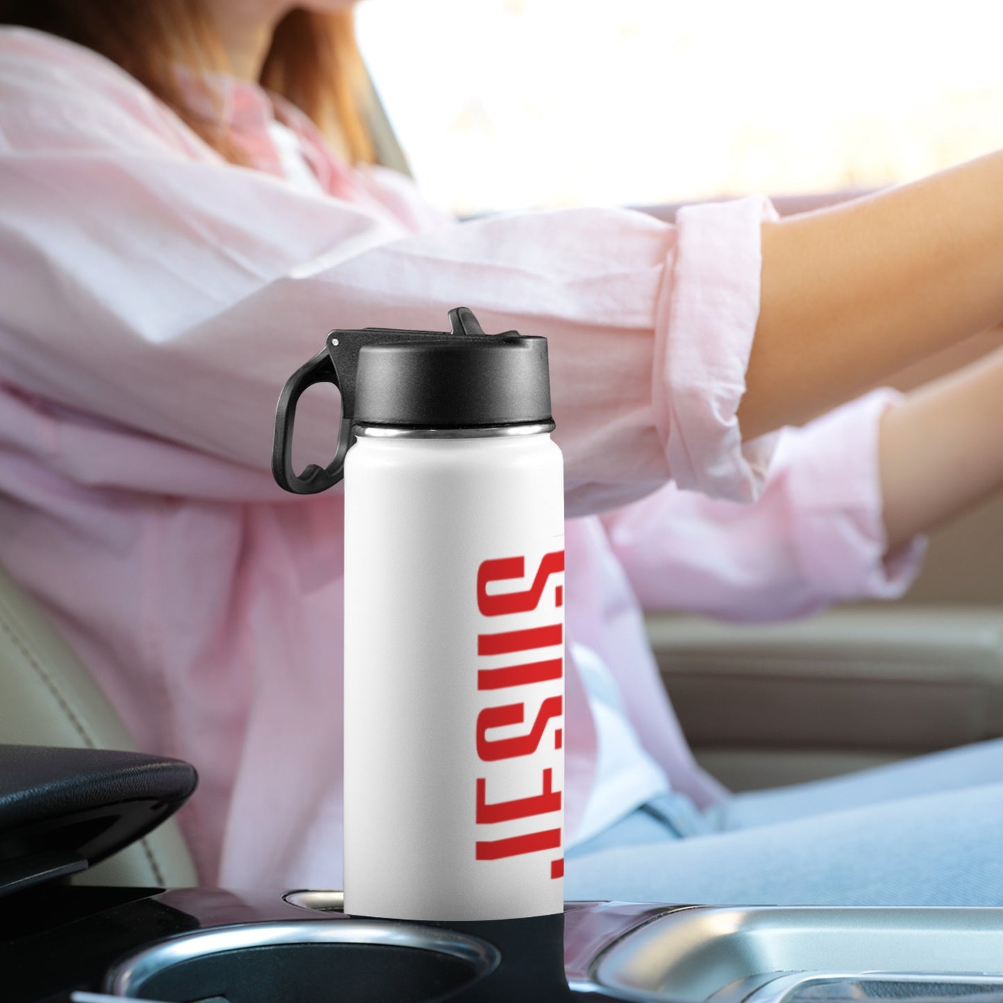 He Is The Light Insulated Christian Water Bottle with Straw Lid (18oz) - ClaimedbyGodDesigns