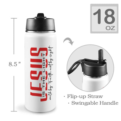He Is The Light Insulated Christian Water Bottle with Straw Lid (18oz) - ClaimedbyGodDesigns