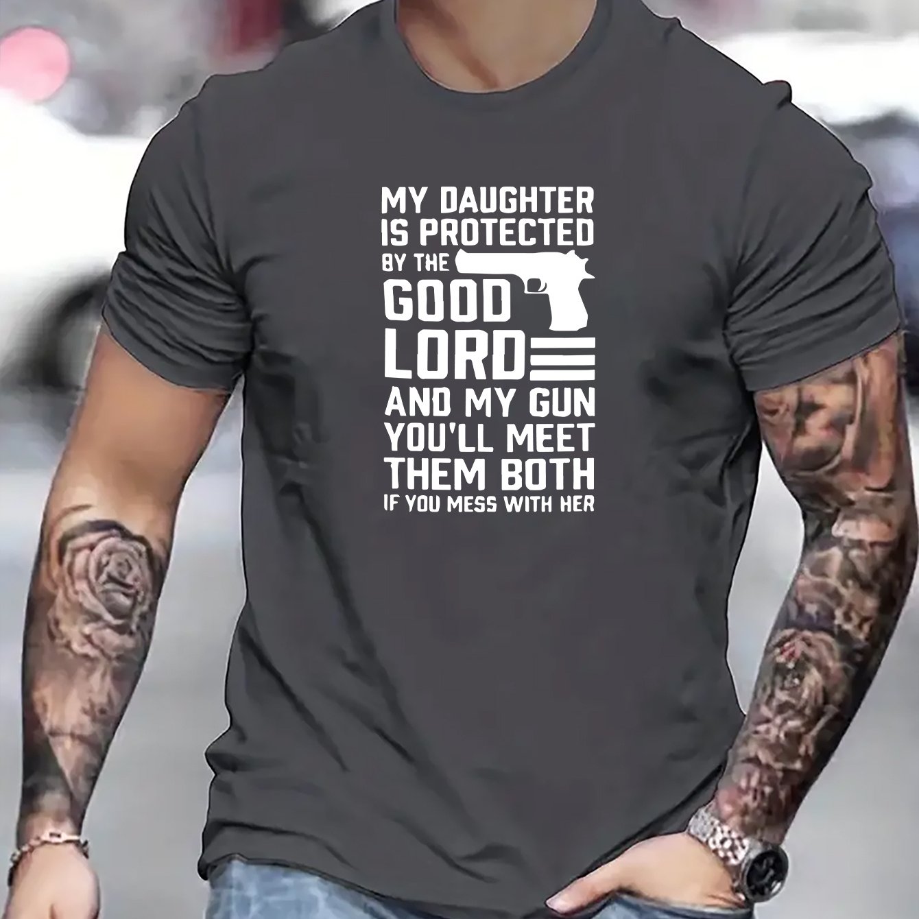 My Daughter Is Protected By The Good Lord Funny Men's Christian T-shirt claimedbygoddesigns