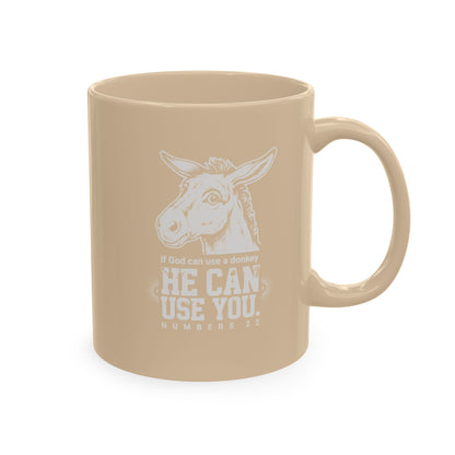 Donkey Wisdom Christian Multicolor Ceramic Mug — "If God Can Use A Donkey, He Can Use You" Faith & Farmhouse Coffee Cup