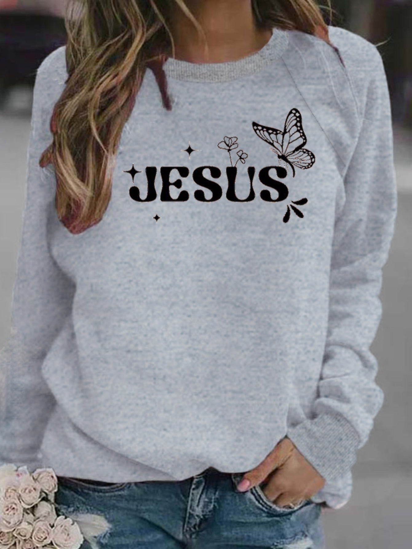 Jesus (Butterfly) Women's Christian Pullover Sweatshirt claimedbygoddesigns