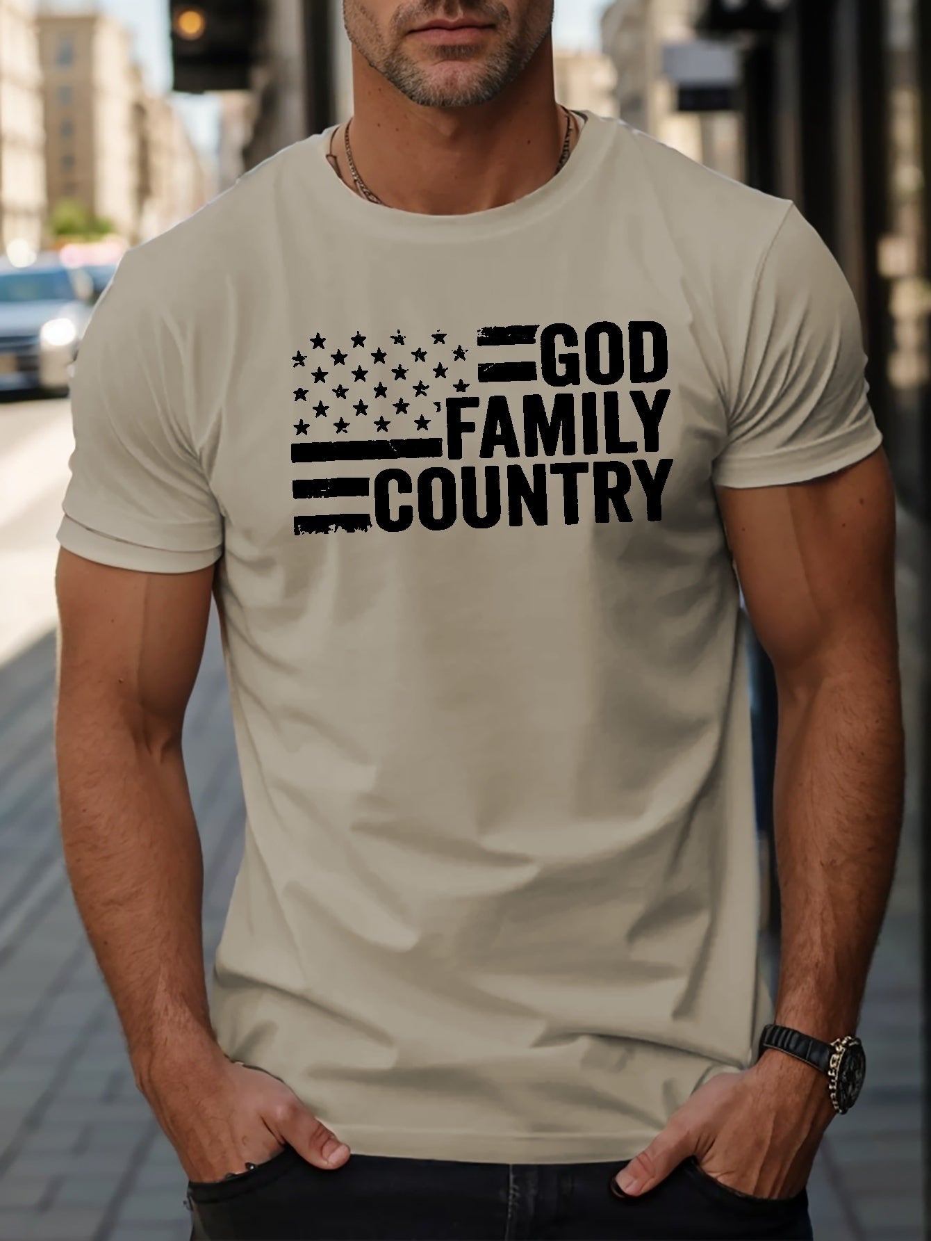 GOD FAMILY COUNTRY Patriotic American Flag Men's Christian T-shirt claimedbygoddesigns