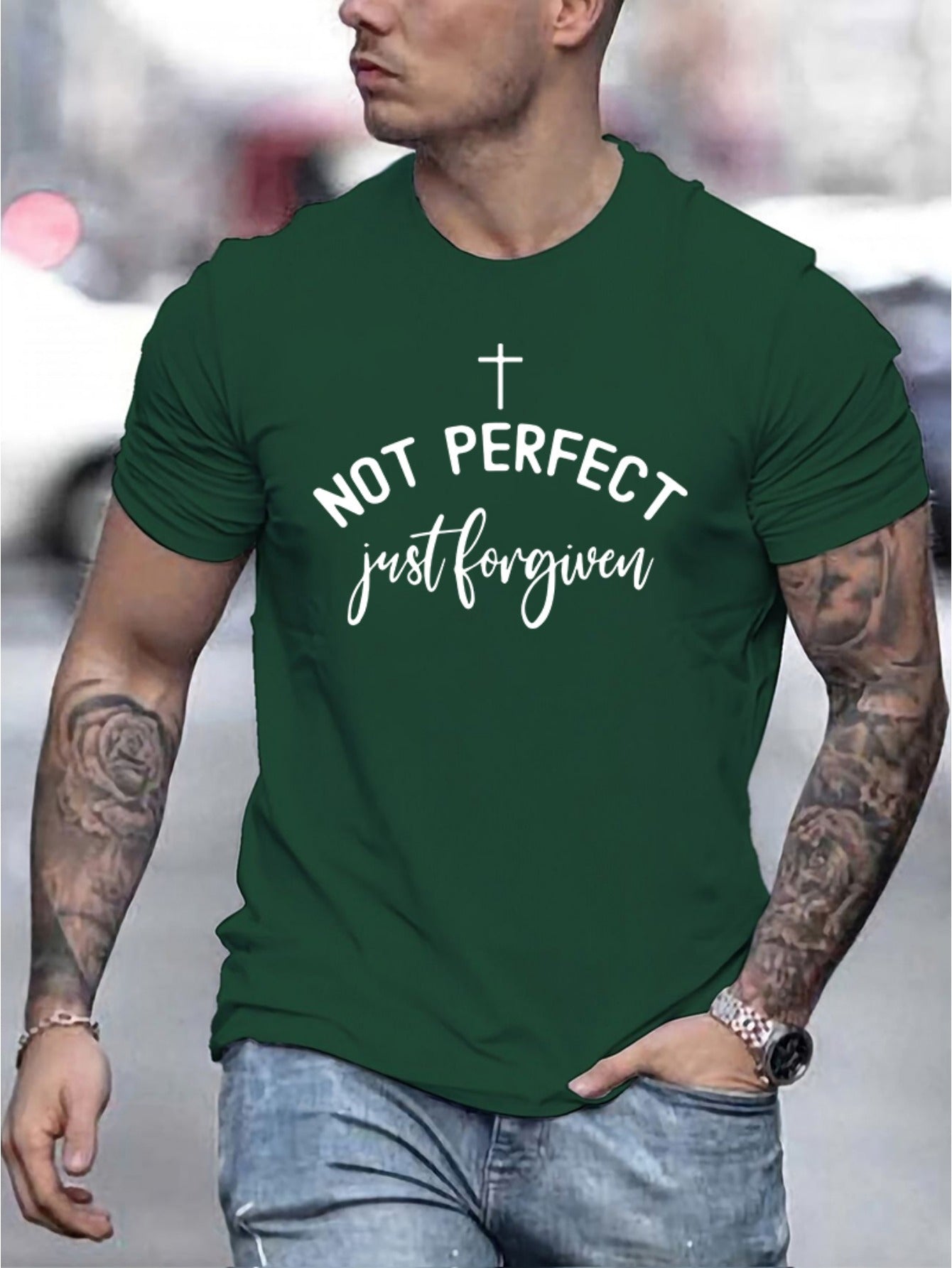 Not Perfect Just Forgiven Men's Christian T-shirt claimedbygoddesigns