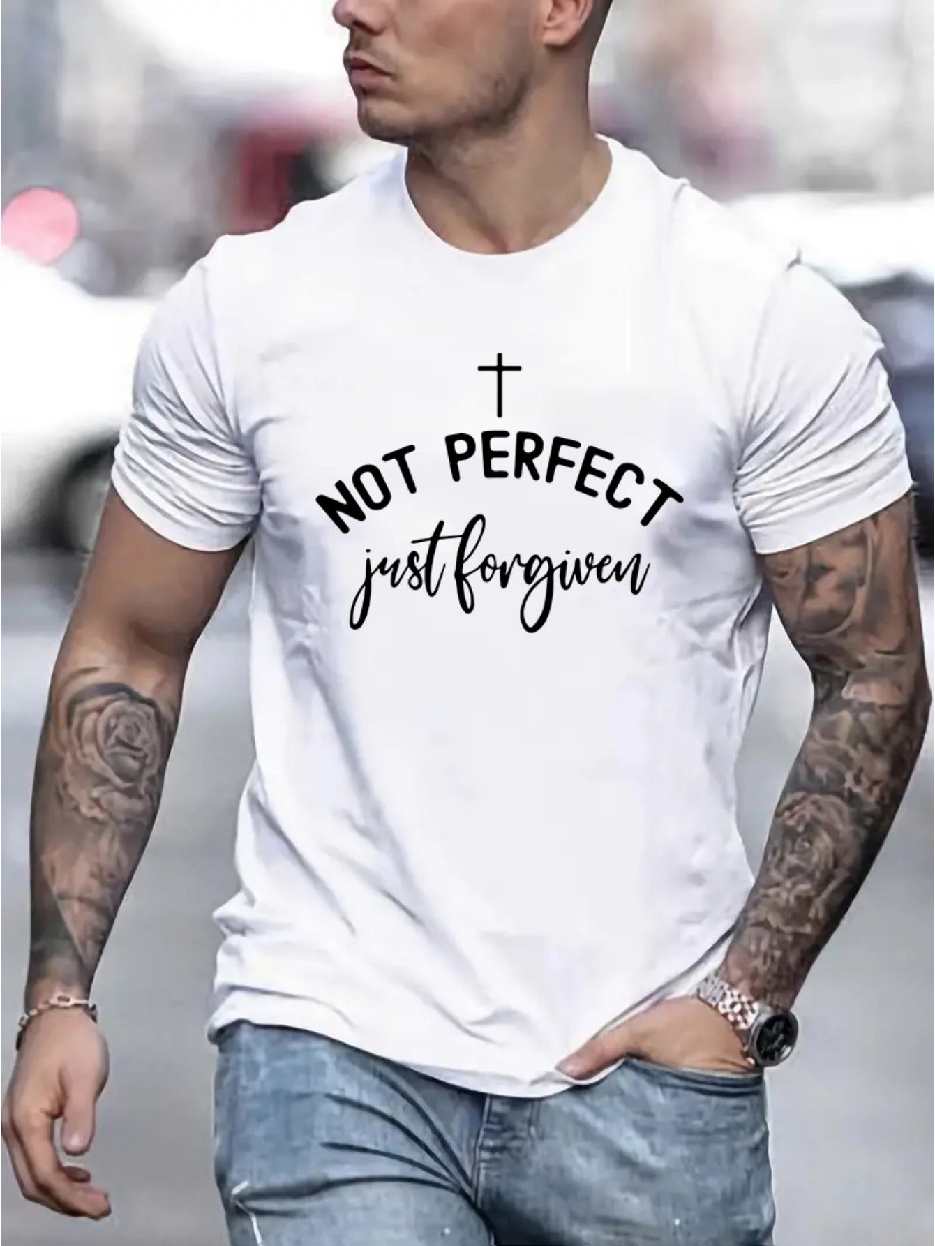 Not Perfect Just Forgiven Men's Christian T-shirt claimedbygoddesigns