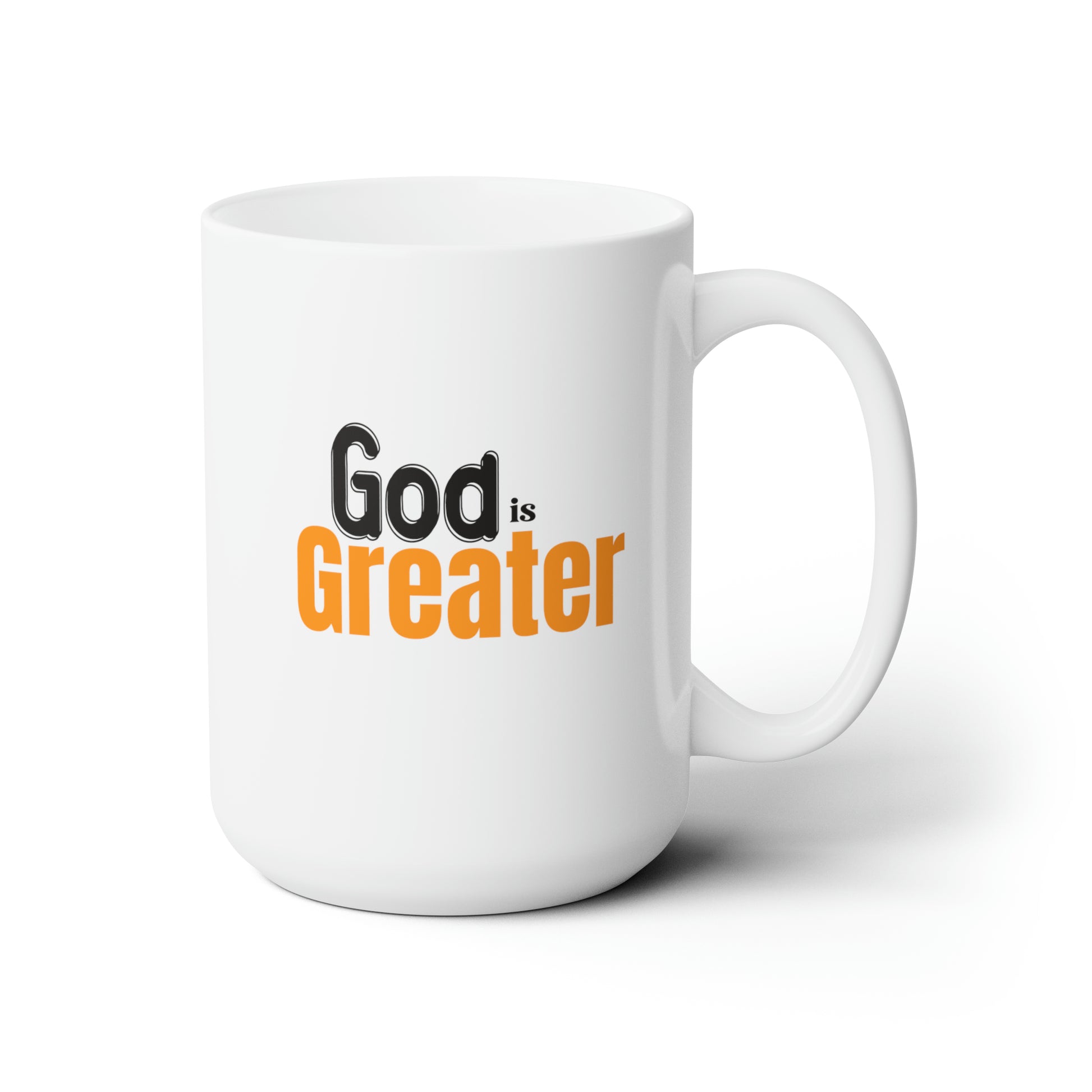 God Is Greater Christian White Ceramic Mug 15oz (double sided print) Printify