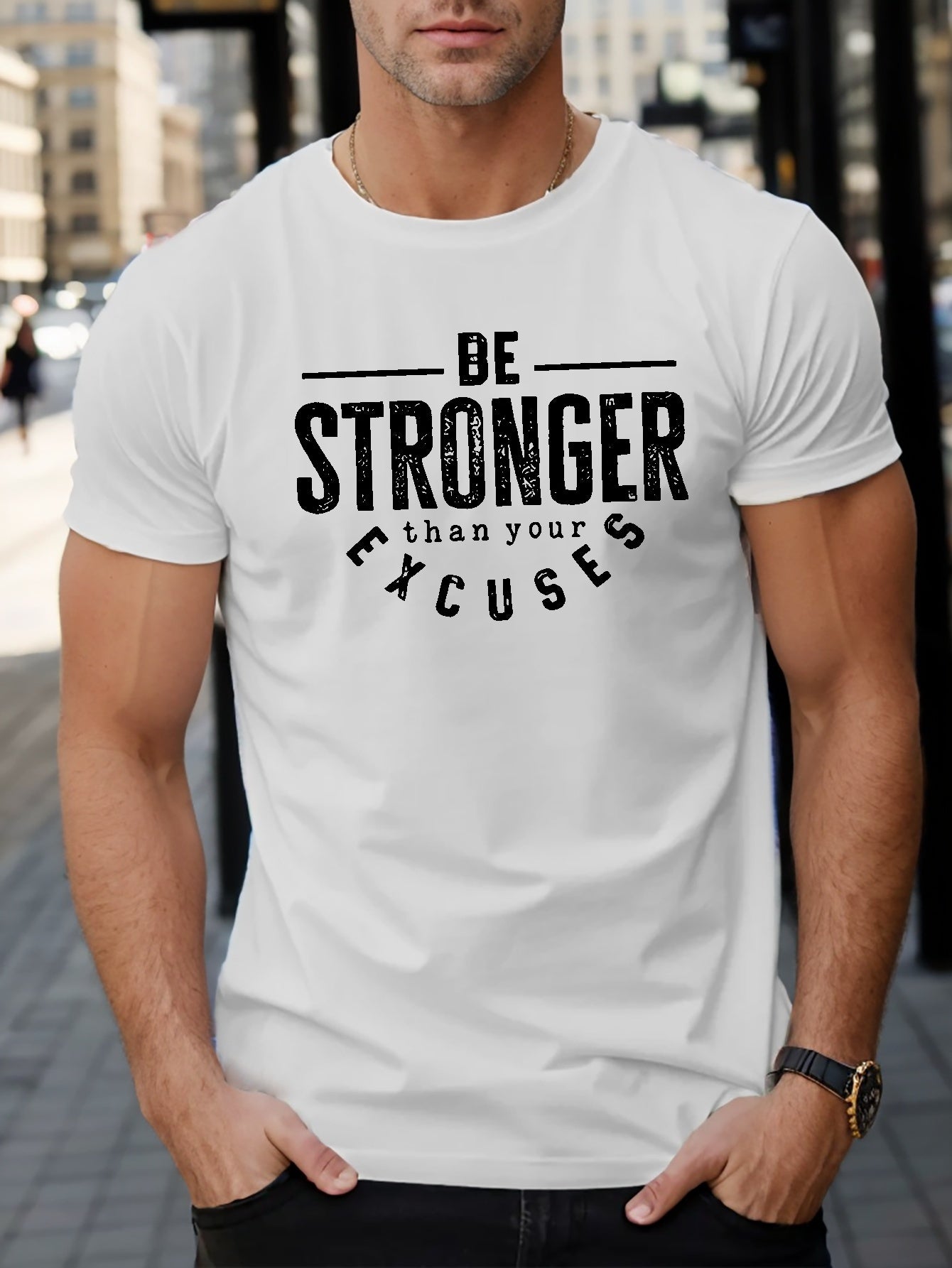 BE STRONGER THAN YOUR EXCUSES Men's Christian T-shirt claimedbygoddesigns