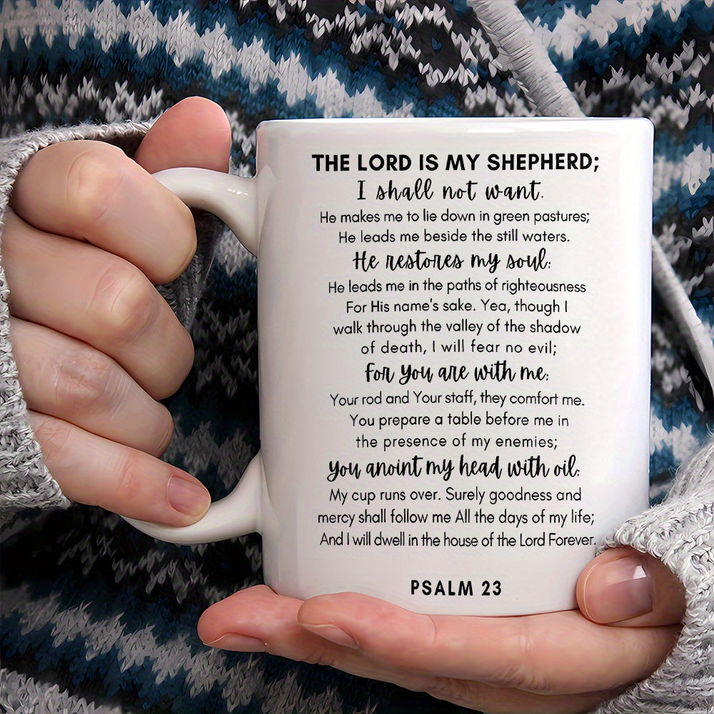 Psalm 23 Christian White Ceramic Mug 11oz claimedbygoddesigns