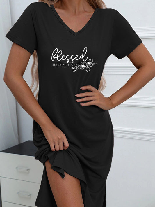 Blessed (floral) Women's Christian Pajama Dress claimedbygoddesigns