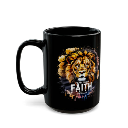 Fearless in Faith Lion Black Ceramic Mug - 11oz & 15oz - Inspirational Ceramic Coffee Cup