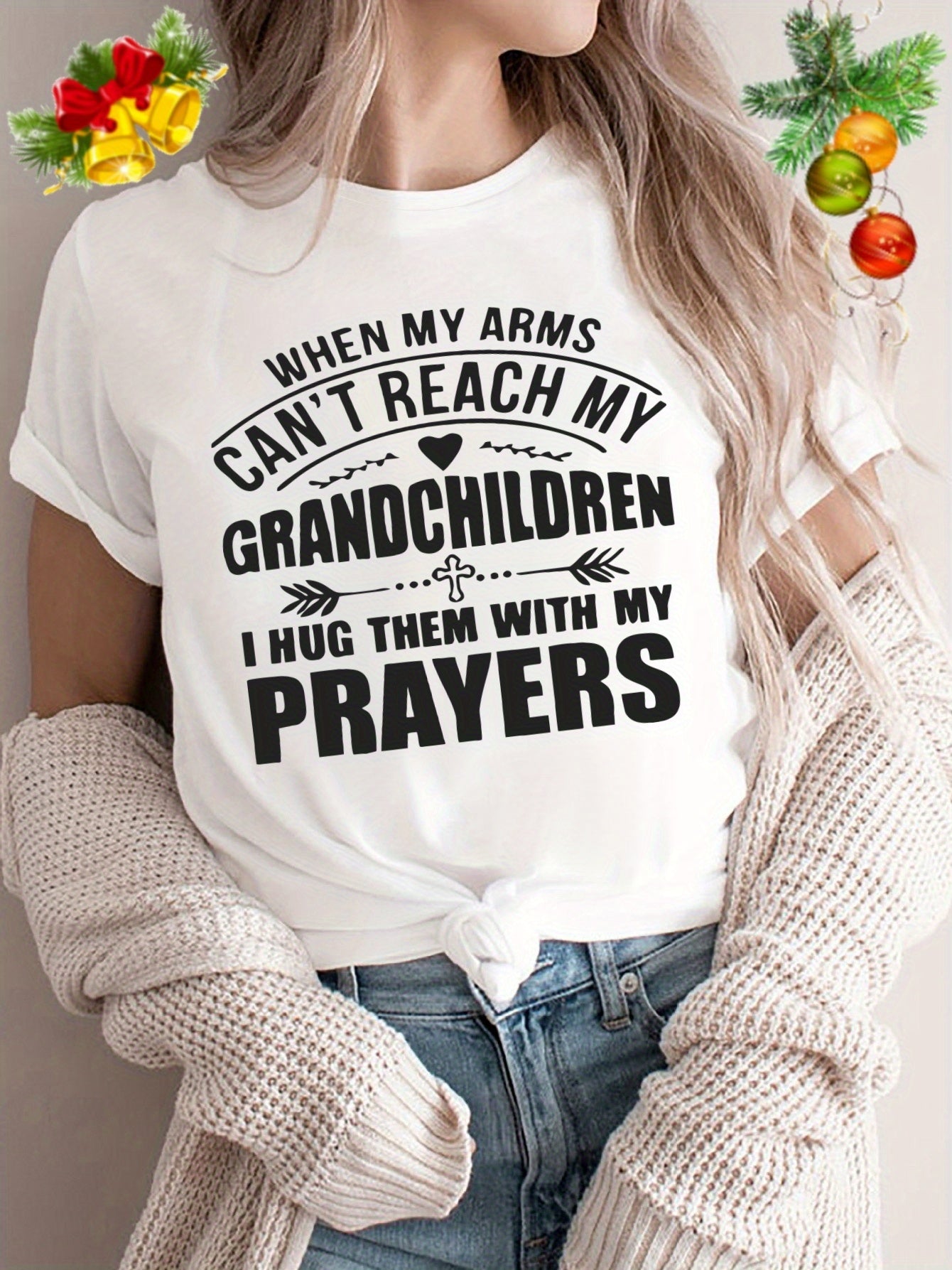When My Arms Can't Reach My Grandchildren I Hug Them With My Prayers Women's T-shirt claimedbygoddesigns