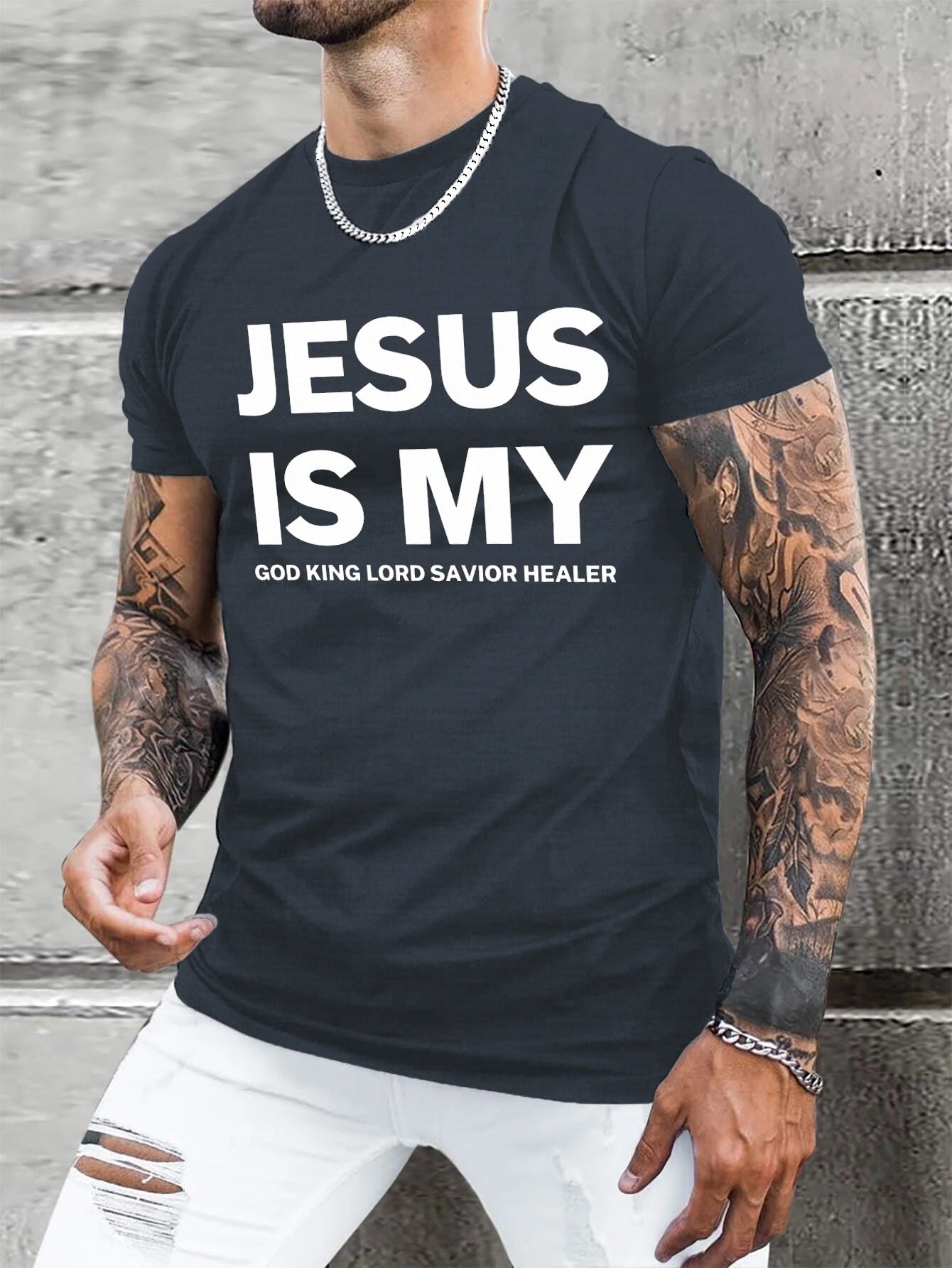 JESUS IS MY GOD KING LORD SAVIOR HEALER PLUS SIZE Men's Christian T-shirt claimedbygoddesigns